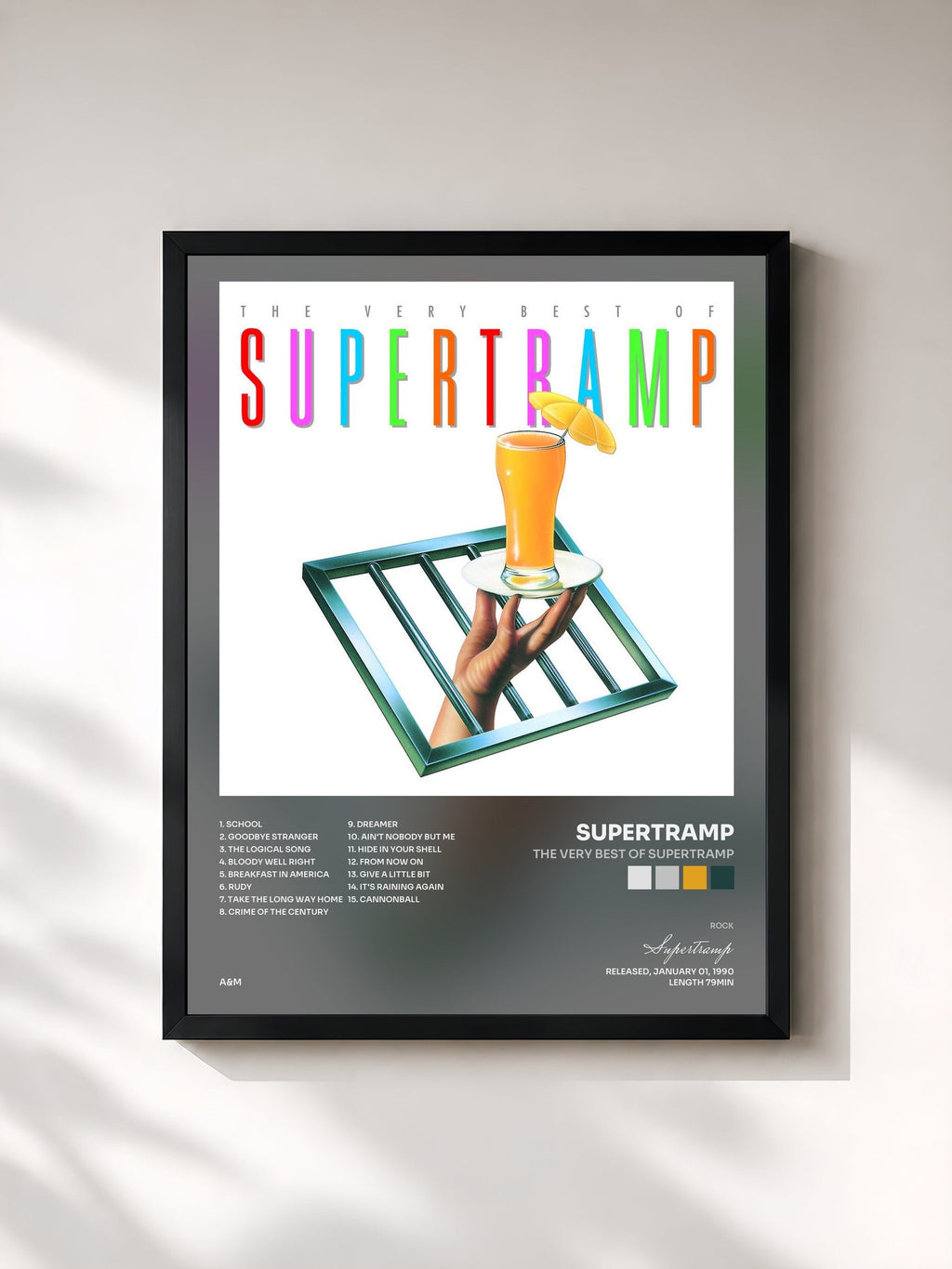 #noir Tableau de l'album The Very Best Of Supertramp de Supertramp, cadre noir, imprimé et encadré en France
