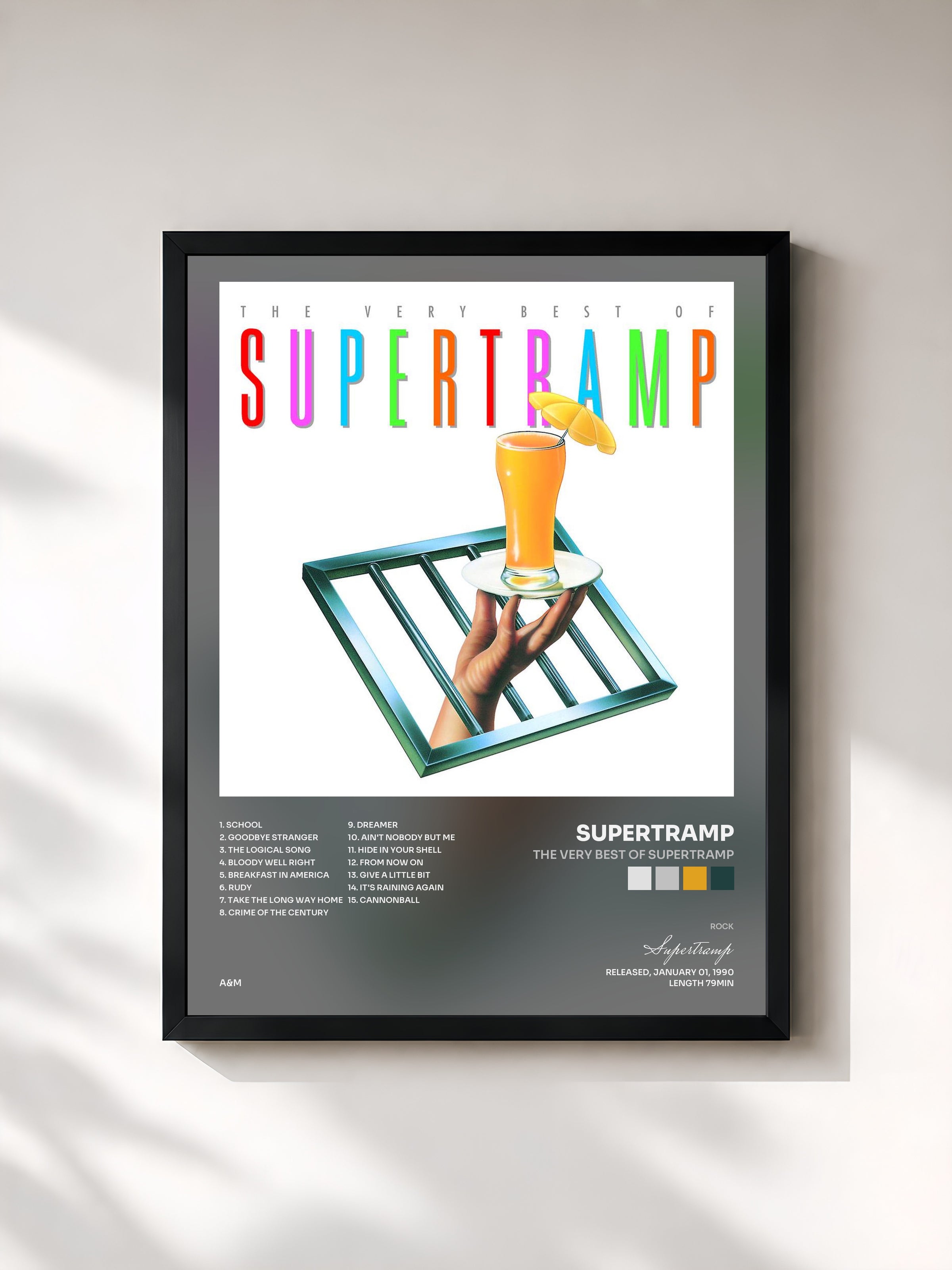 #noir Tableau de l'album The Very Best Of Supertramp de Supertramp, cadre noir, imprimé et encadré en France
