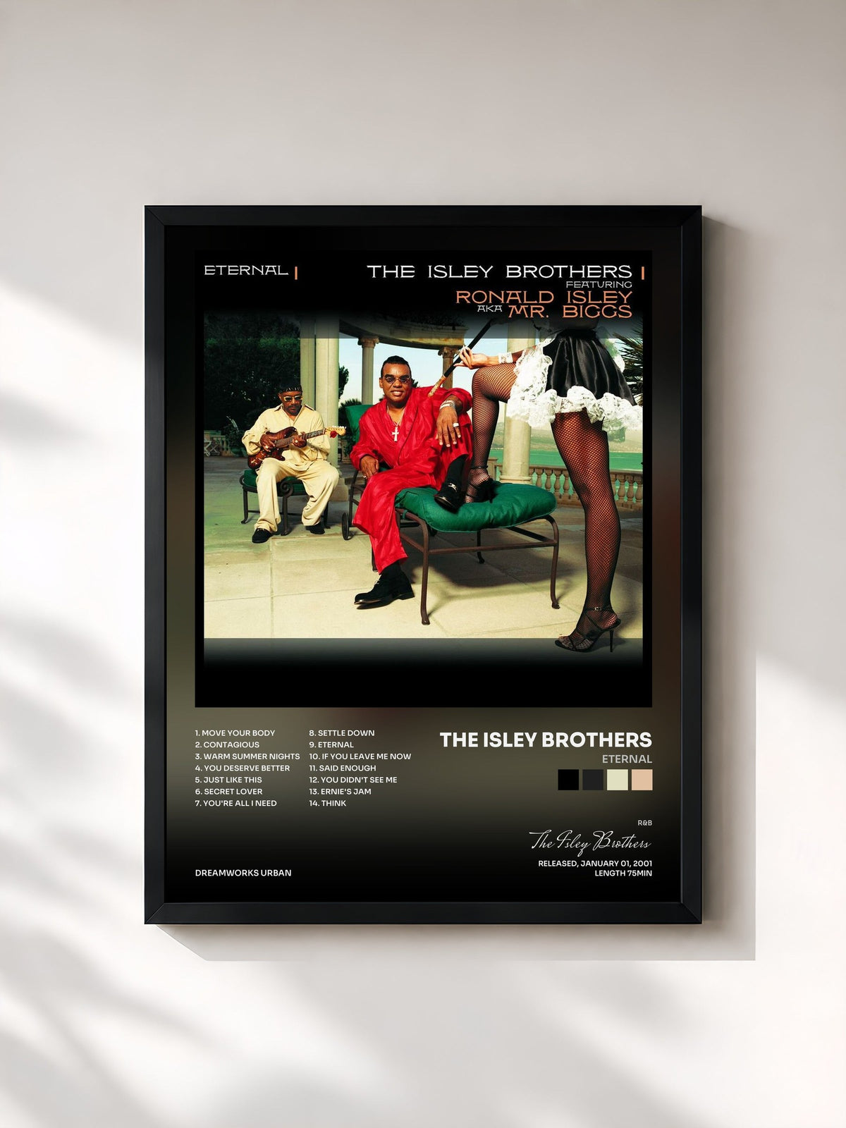 #noir Tableau de l'album Eternal de The Isley Brothers, cadre noir, imprimé et encadré en France