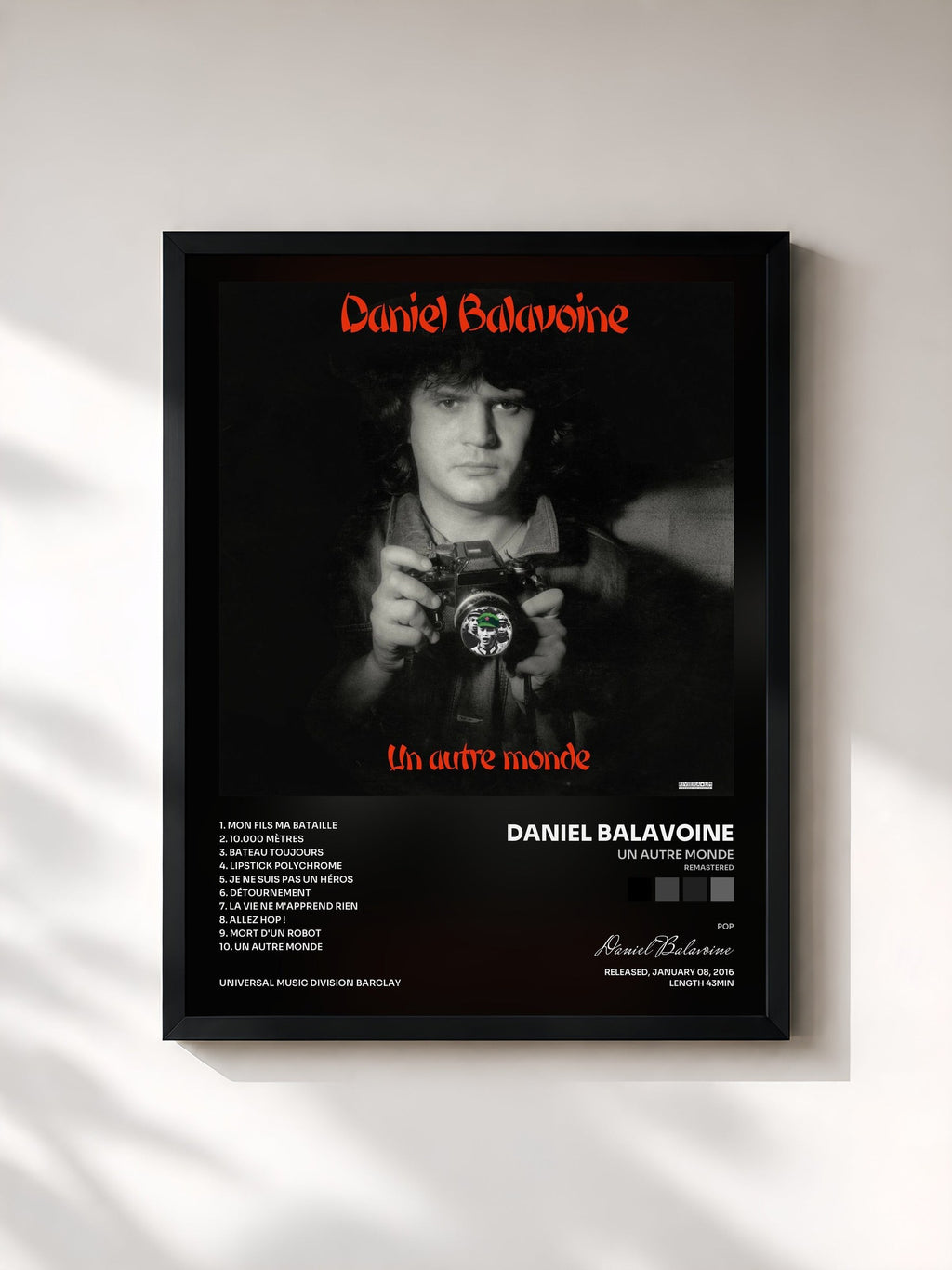 #noir Tableau de l'album Un autre monde (Remastered) de Daniel Balavoine, cadre noir, imprimé et encadré en France