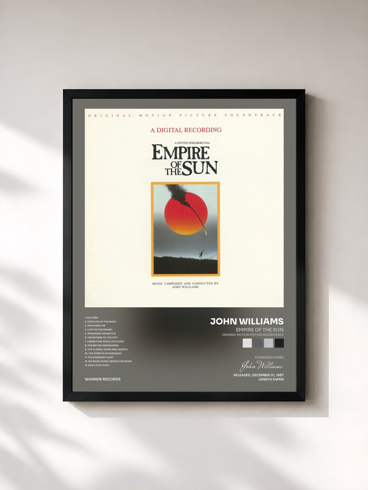 #noir Tableau de l'album Empire Of The Sun (Original Motion Picture Soundtrack) de John Williams, cadre noir, imprimé et encadré en France