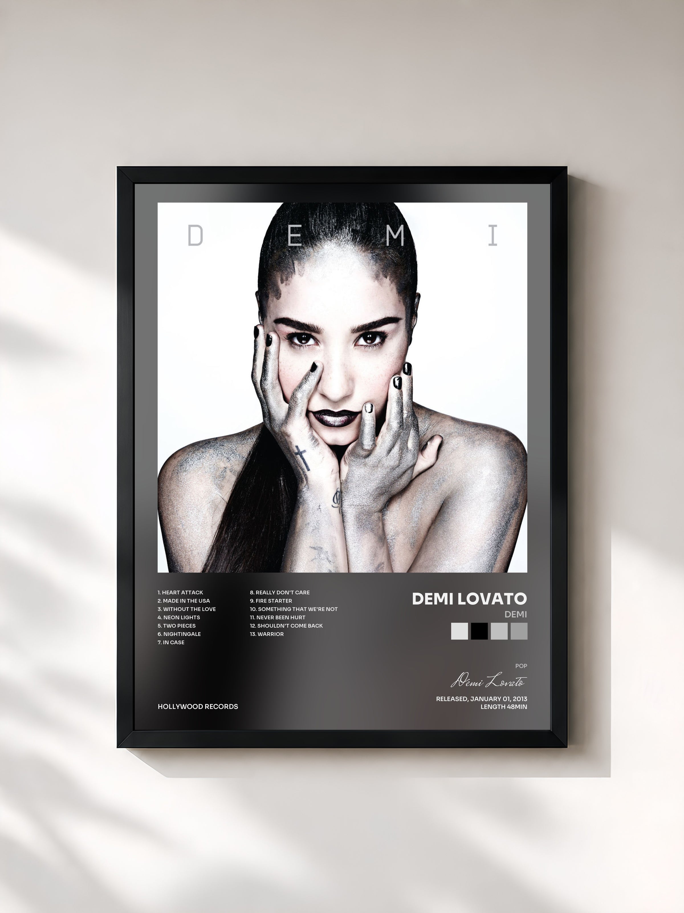 #noir Tableau de l'album Demi de Demi Lovato, cadre noir, imprimé et encadré en France