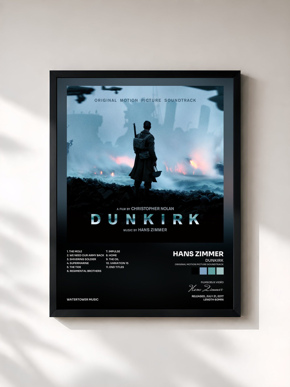 #noir Tableau de l'album Dunkirk (Original Motion Picture Soundtrack) de Hans Zimmer, cadre noir, imprimé et encadré en France