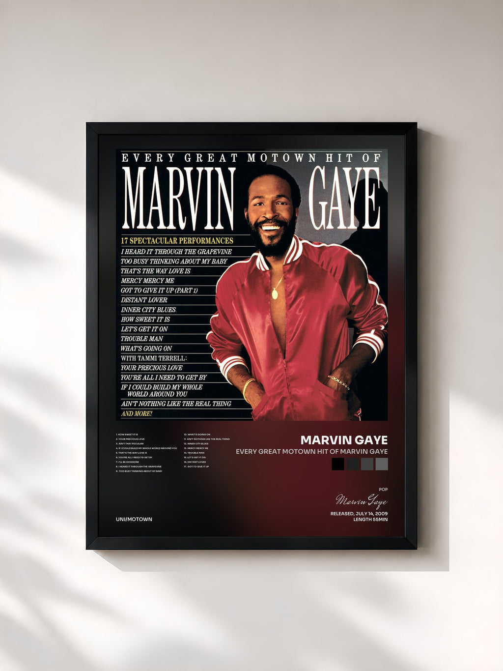 #noir Every Great Motown Hit Of Marvin Gaye von Marvin Gaye als gerahmter Kunstdruck, schwarzer Rahmen, gedruckt und gerahmt in Frankreich