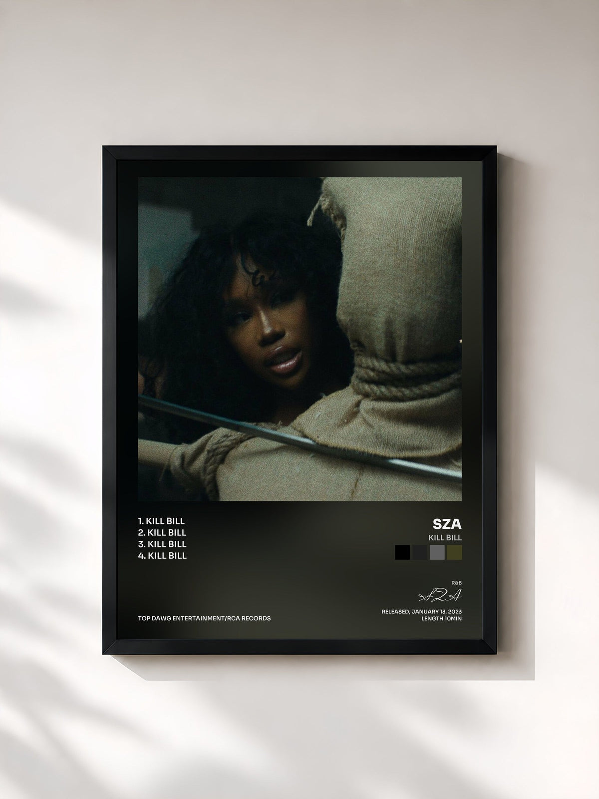 #noir Tableau de l'album Kill Bill de SZA, cadre noir, imprimé et encadré en France