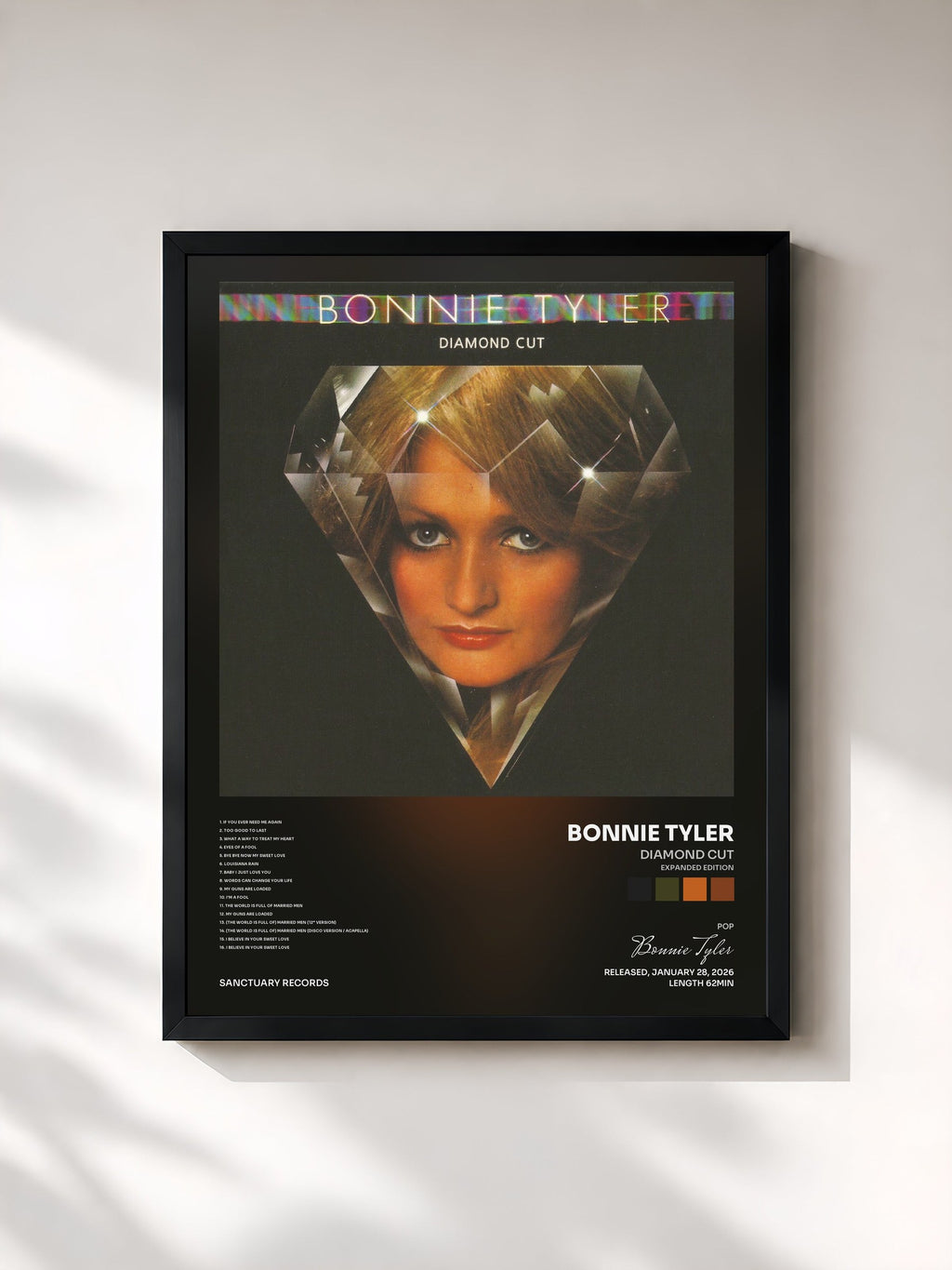 #noir Diamond Cut (Expanded Edition) by Bonnie Tyler as a framed art print, black frame, printed and framed in France