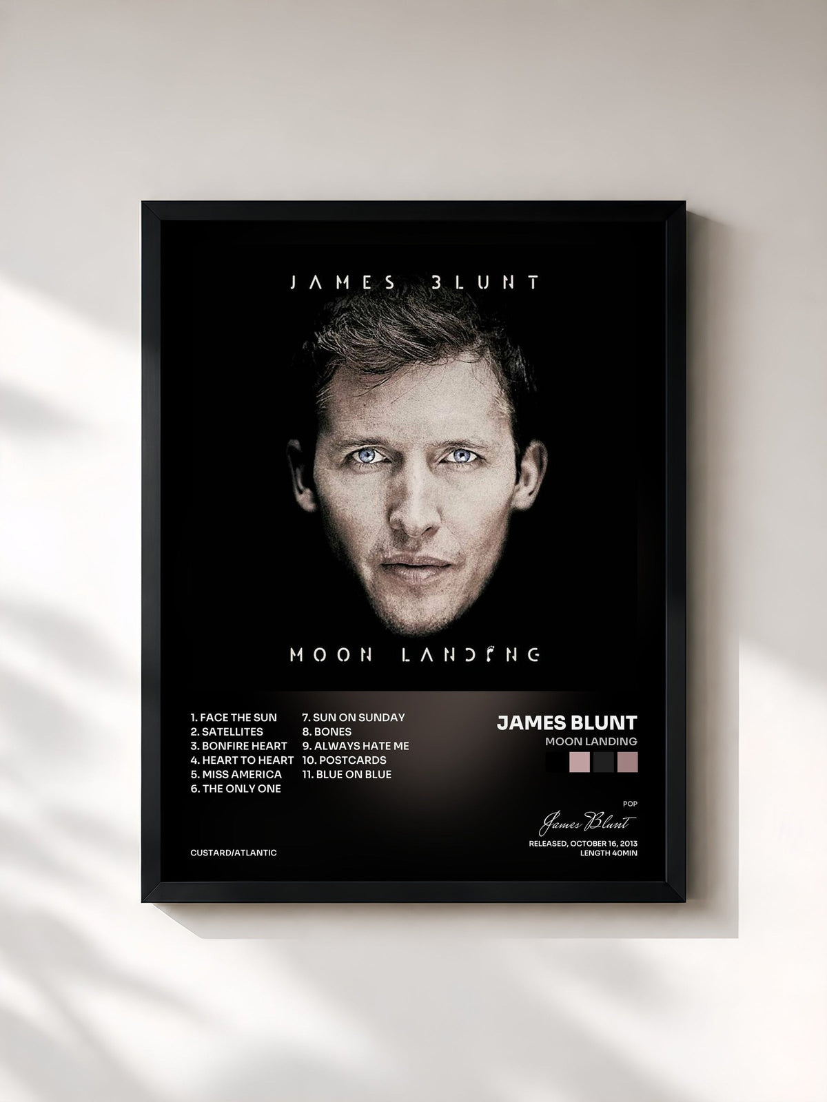 #noir Tableau de l'album Moon Landing de James Blunt, cadre noir, imprimé et encadré en France
