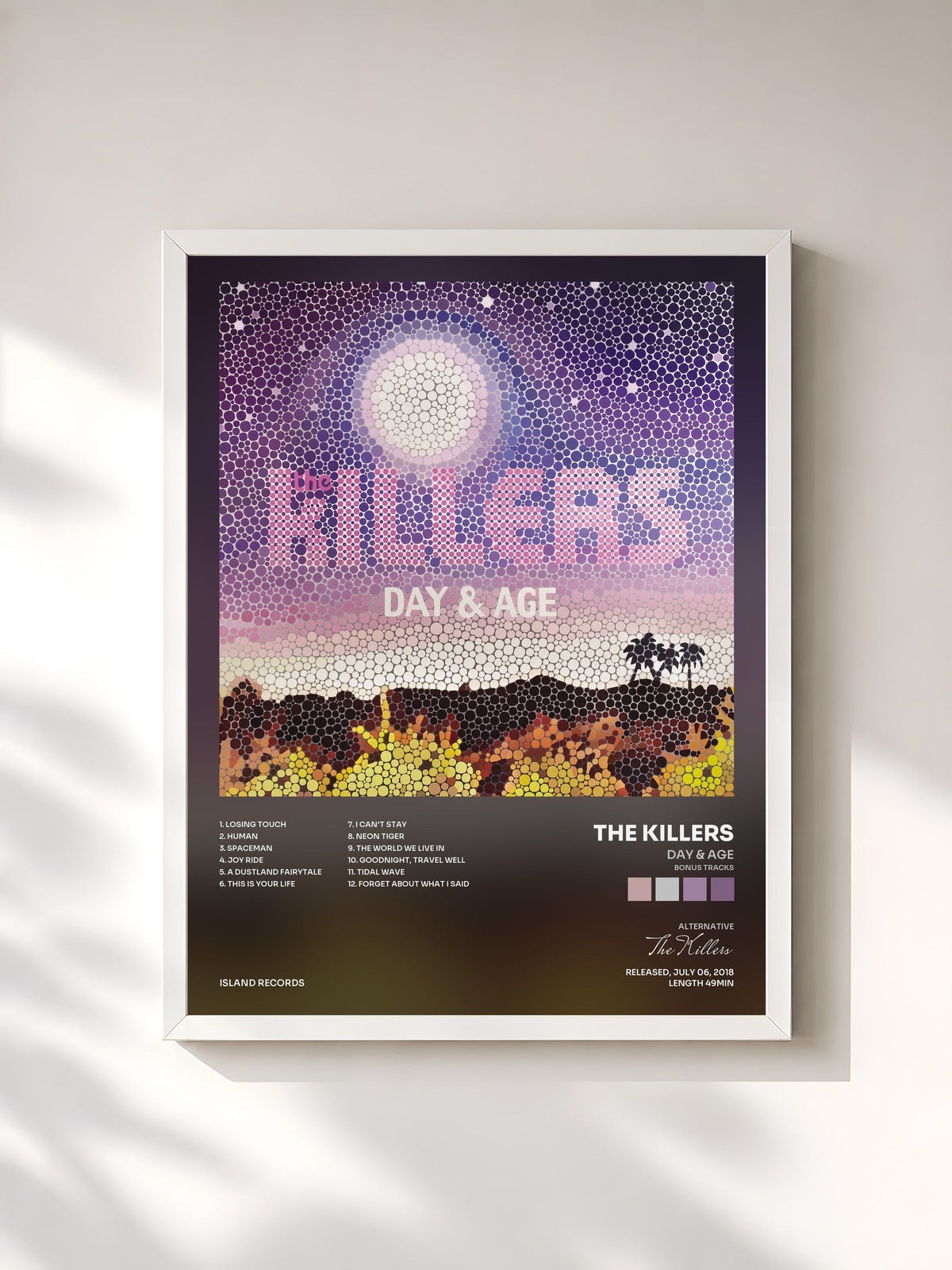#blanc Tableau de l'album Day & Age (Bonus Tracks) de The Killers, cadre blanc, imprimé et encadré en France