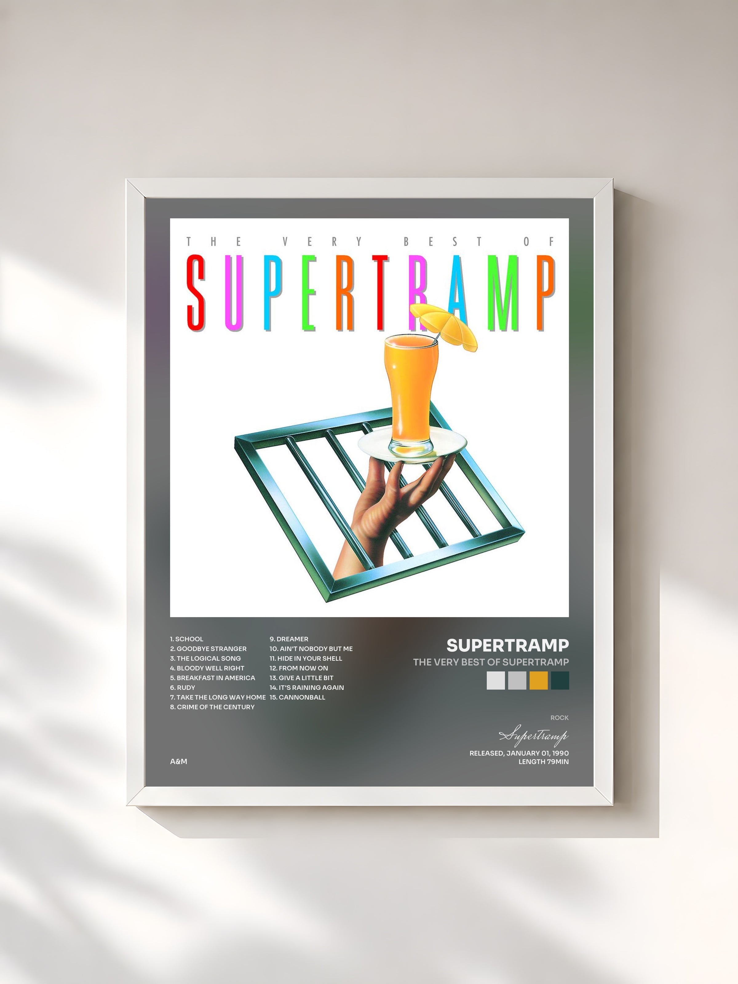 #blanc Tableau de l'album The Very Best Of Supertramp de Supertramp, cadre blanc, imprimé et encadré en France