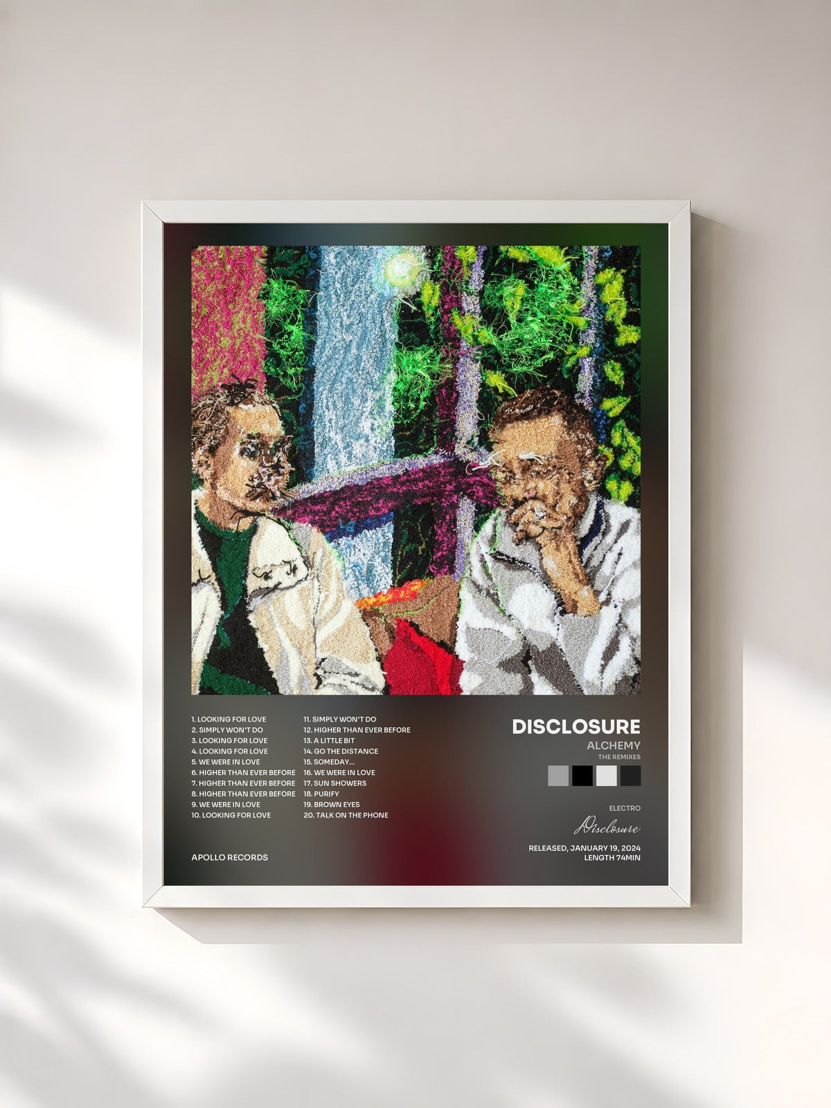 #blanc Tableau de l'album Alchemy (The Remixes) de Disclosure, cadre blanc, imprimé et encadré en France
