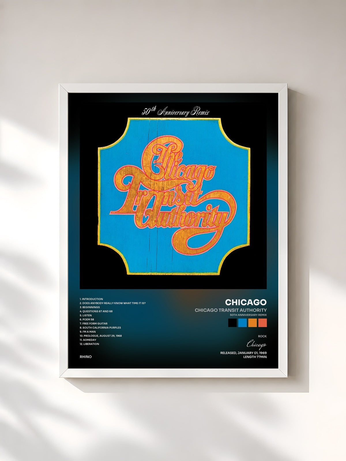 #blanc Chicago Transit Authority (50th Anniversary Remix) de Chicago en lámina enmarcada, marco blanco, impresa y enmarcada en Francia
