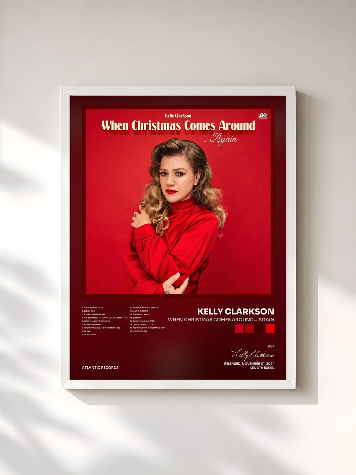#blanc Tableau de l'album When Christmas Comes Around… Again de Kelly Clarkson, cadre blanc, imprimé et encadré en France