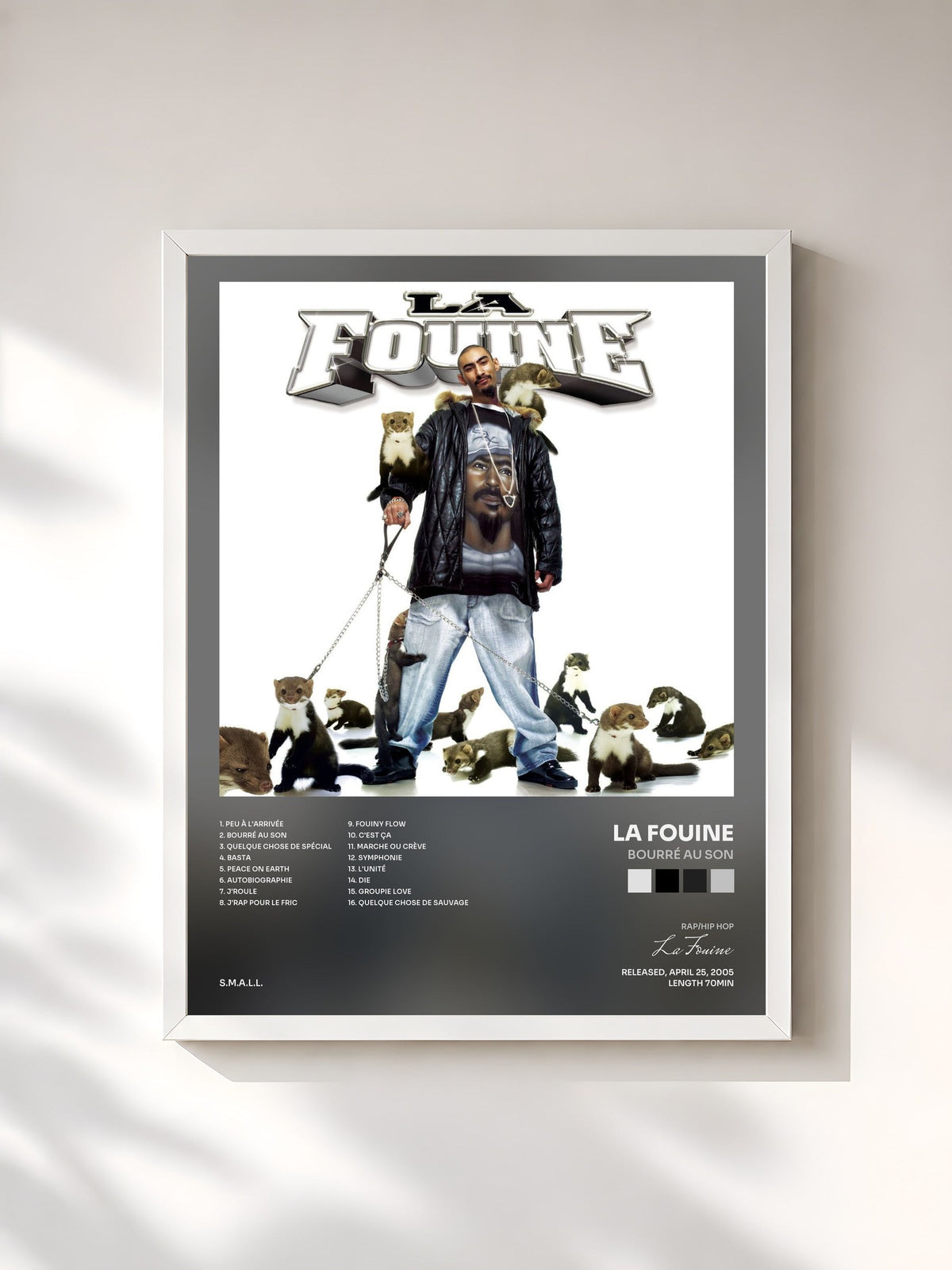 #blanc Tableau de l'album Bourré Au Son de La Fouine, cadre blanc, imprimé et encadré en France