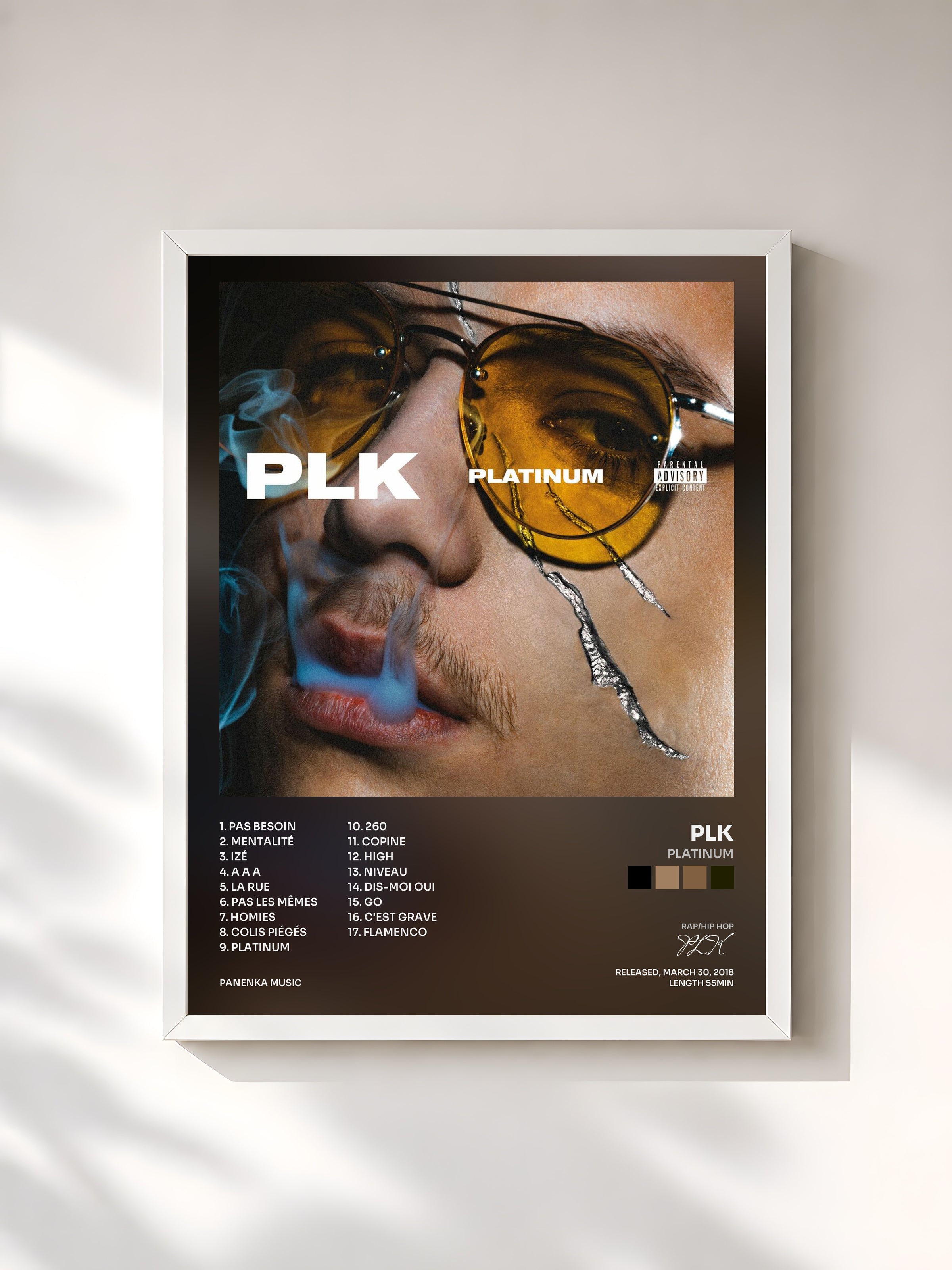 #blanc Tableau de l'album Platinum de PLK, cadre blanc, imprimé et encadré en France