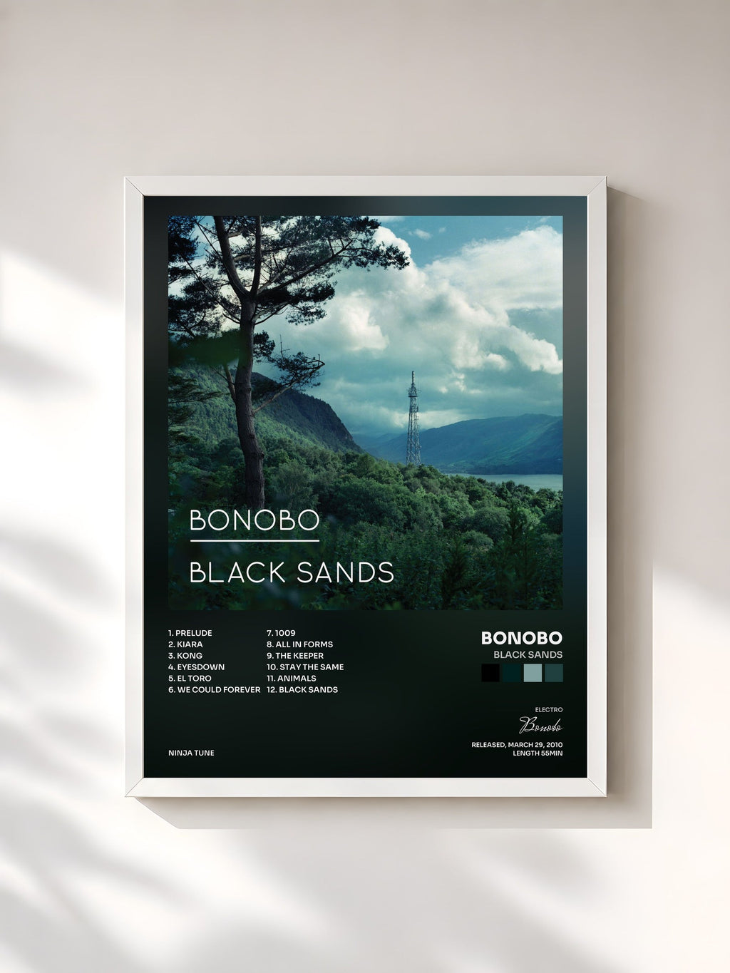 #blanc Tableau de l'album Black Sands de Bonobo, cadre blanc, imprimé et encadré en France