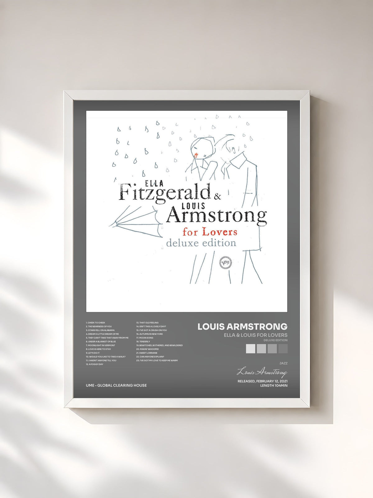 #blanc Tableau de l'album Ella & Louis For Lovers (Deluxe Edition) de Louis Armstrong, cadre blanc, imprimé et encadré en France