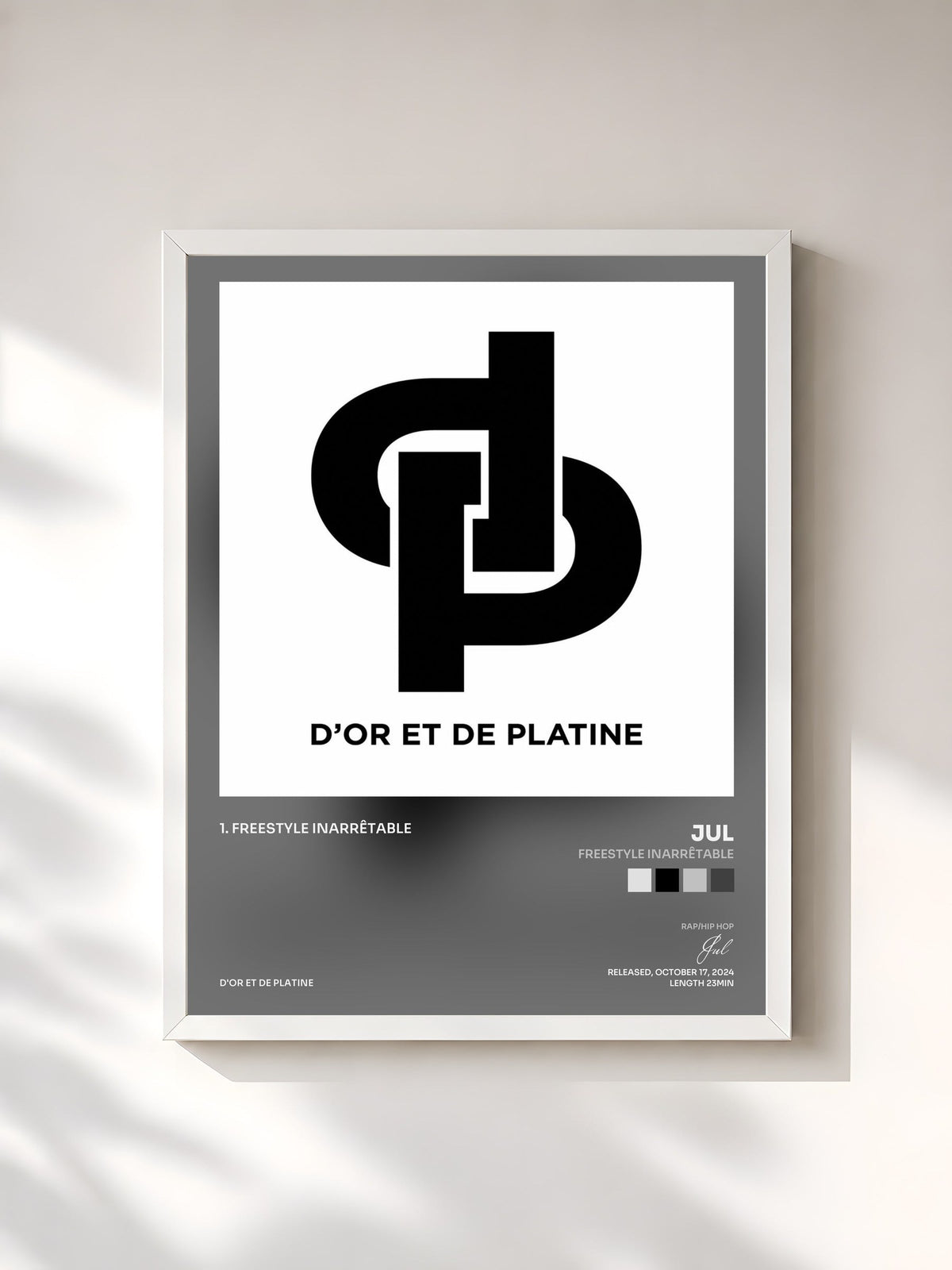 #blanc Tableau de l'album Freestyle Inarrêtable de Jul, cadre blanc, imprimé et encadré en France