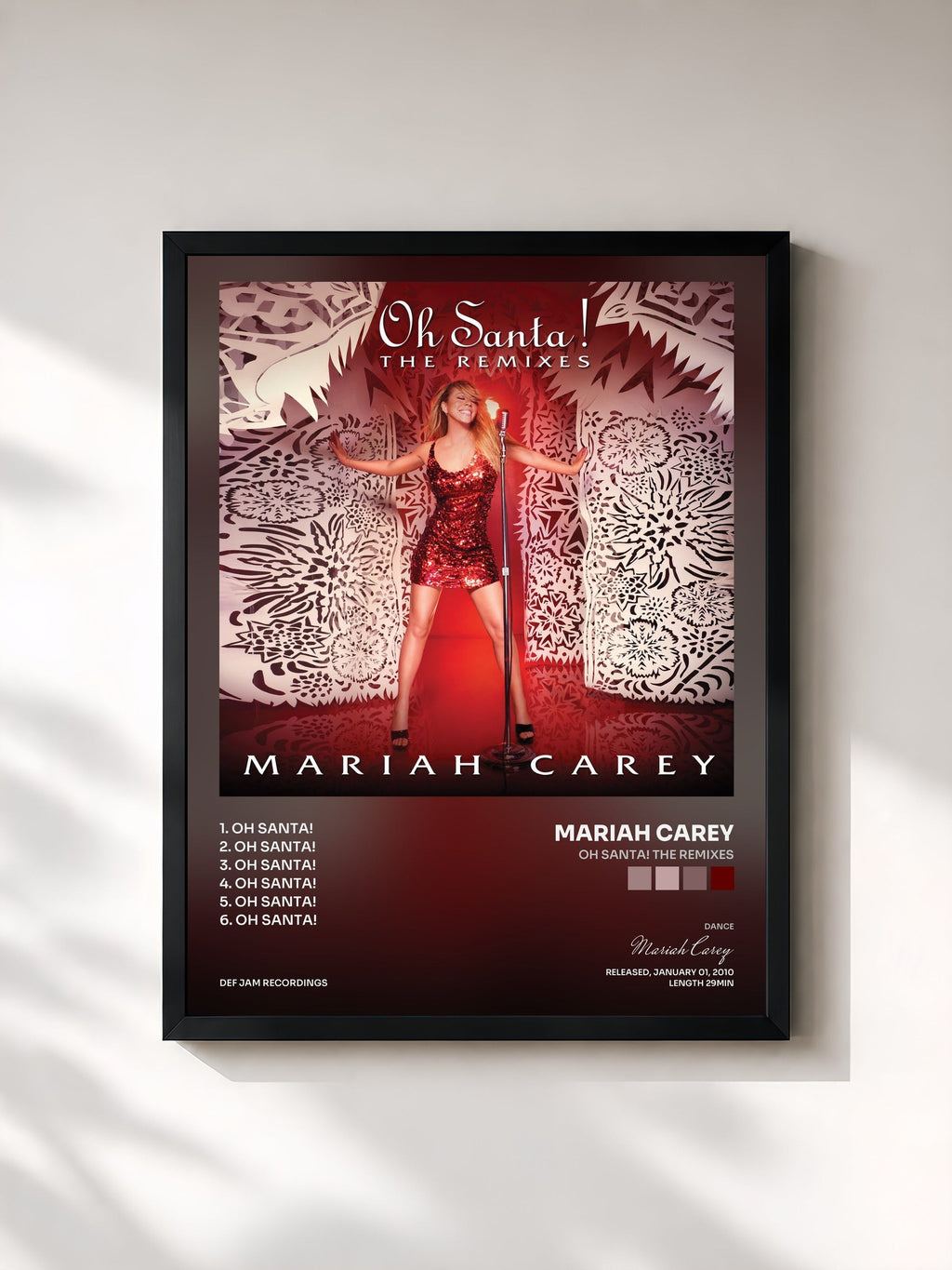 #noir Tableau de l'album Oh Santa! The Remixes de Mariah Carey, cadre noir, imprimé et encadré en France
