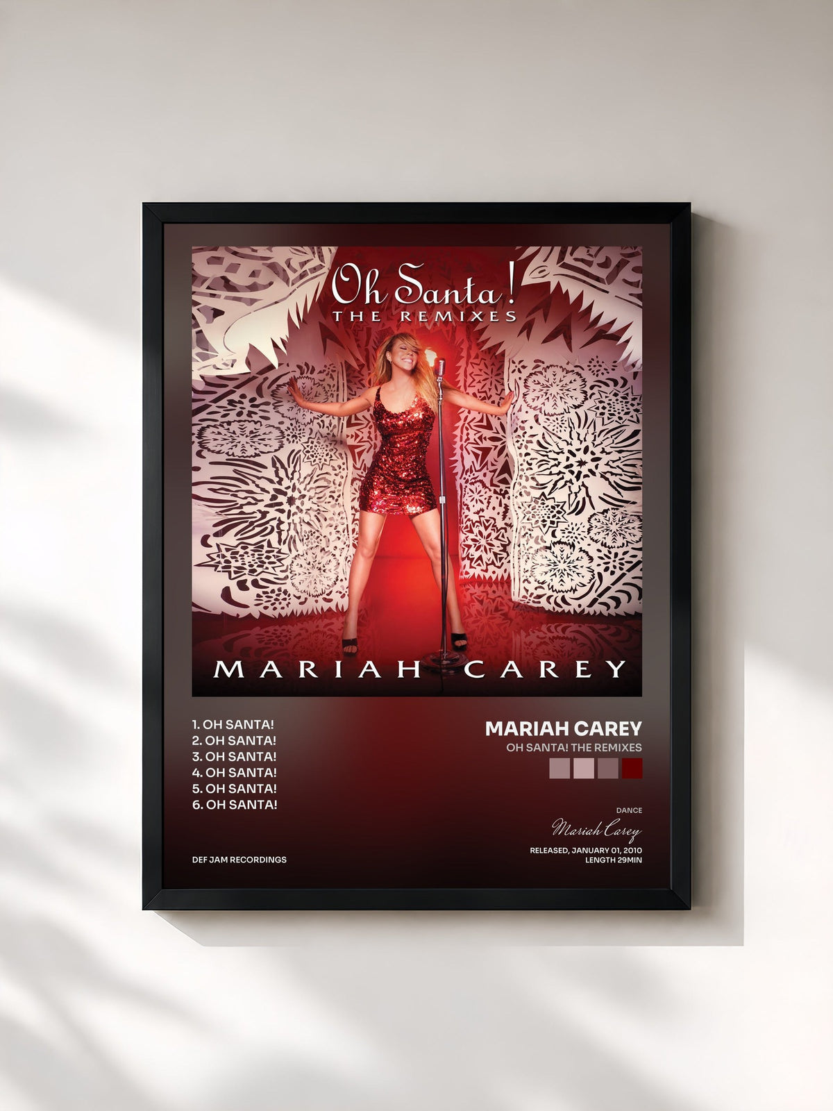#noir Tableau de l'album Oh Santa! The Remixes de Mariah Carey, cadre noir, imprimé et encadré en France