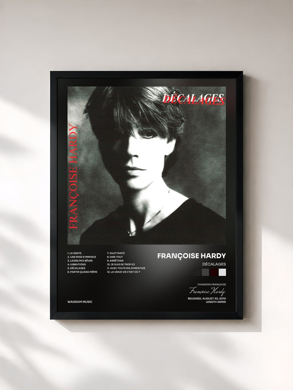 #noir Décalages by Françoise Hardy as a framed art print, black frame, printed and framed in France