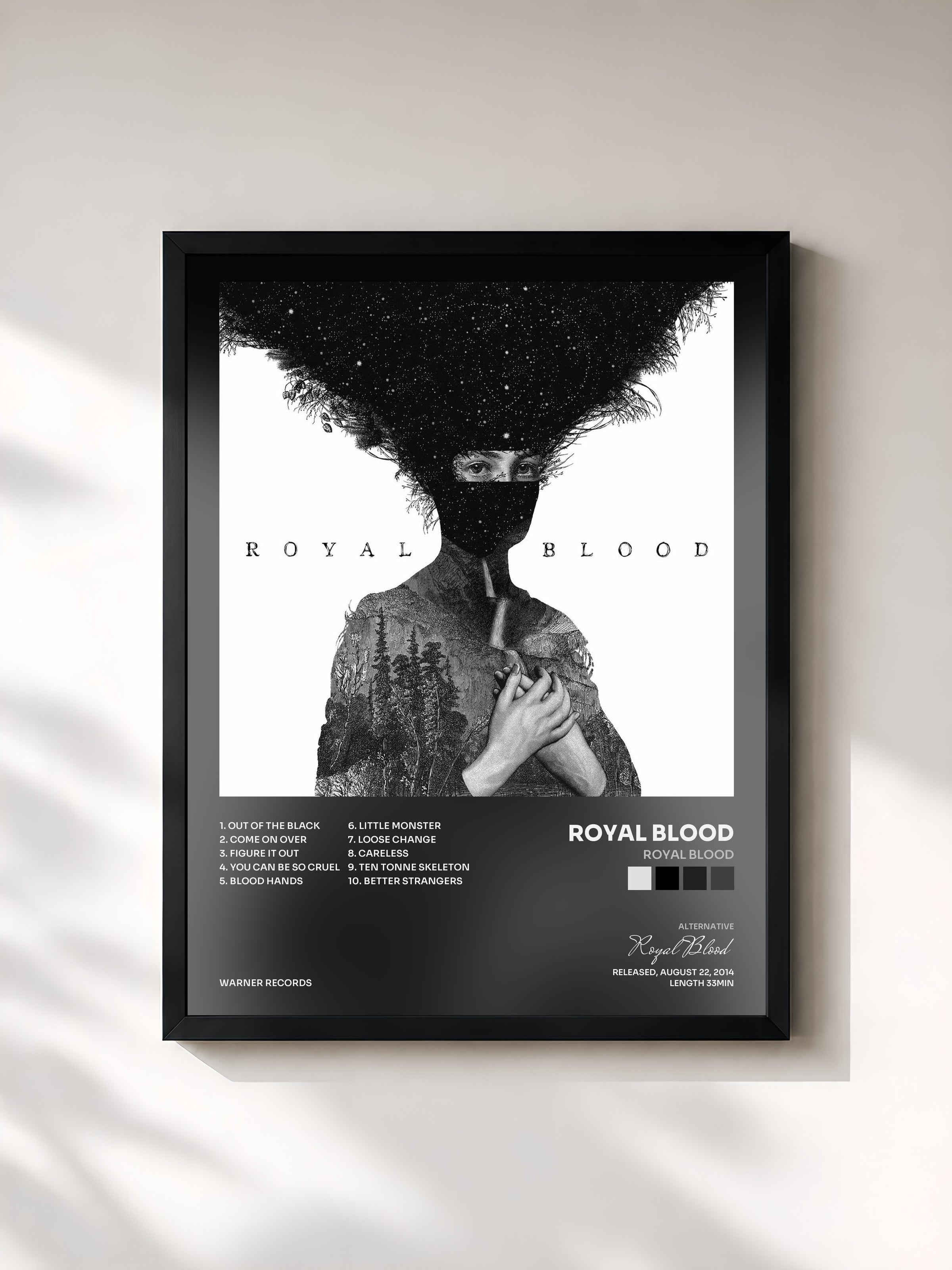 #noir Tableau de l'album Royal Blood de Royal Blood, cadre noir, imprimé et encadré en France