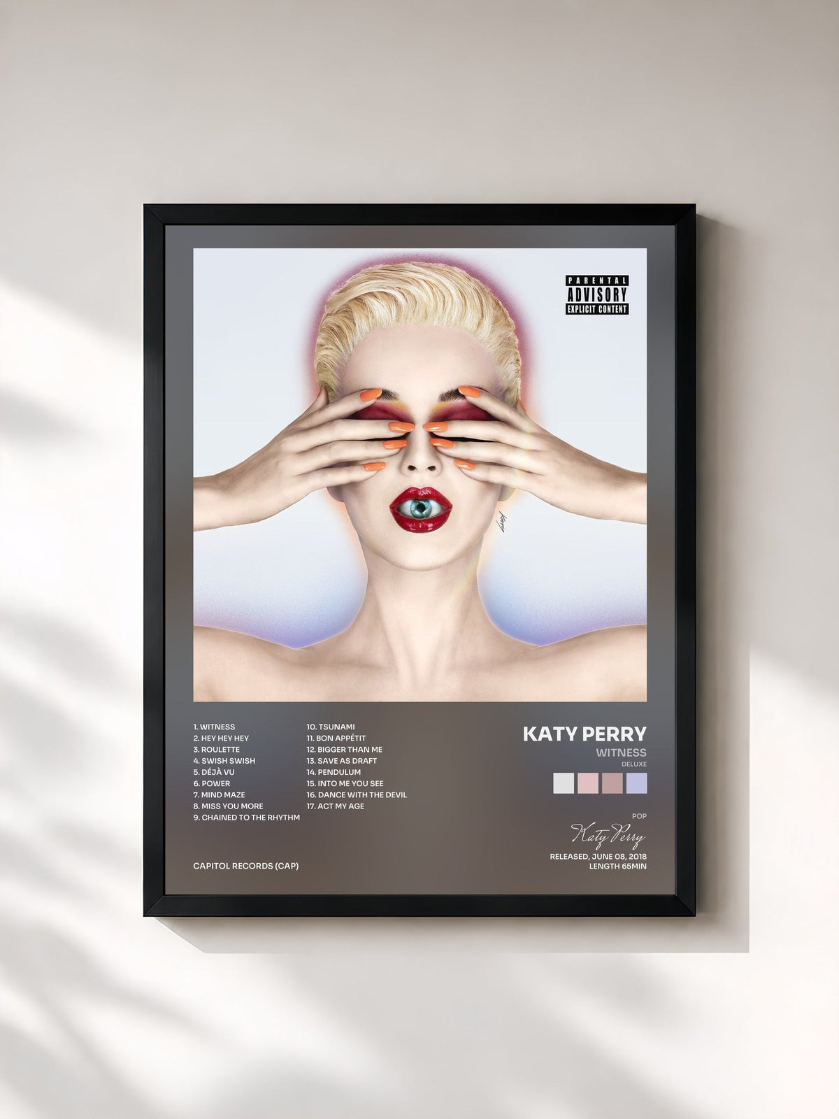 #noir Tableau de l'album Witness (Deluxe) de Katy Perry, cadre noir, imprimé et encadré en France