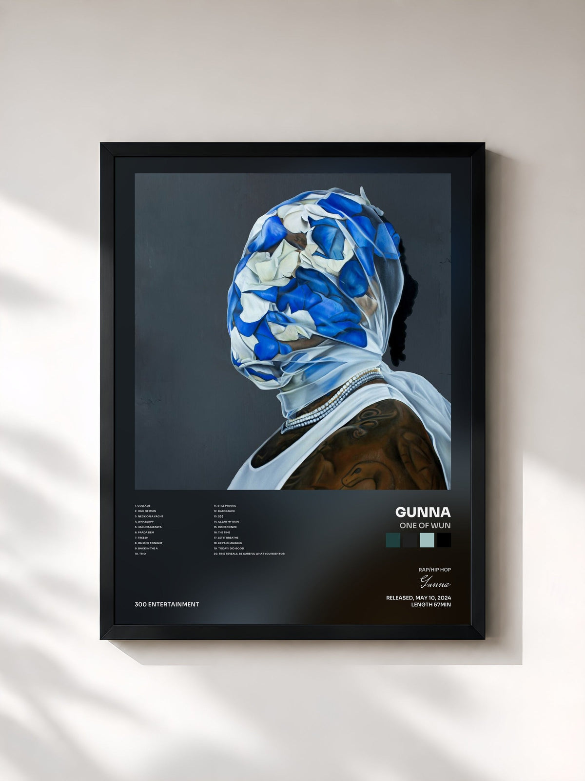 #noir Tableau de l'album One of Wun de Gunna, cadre noir, imprimé et encadré en France