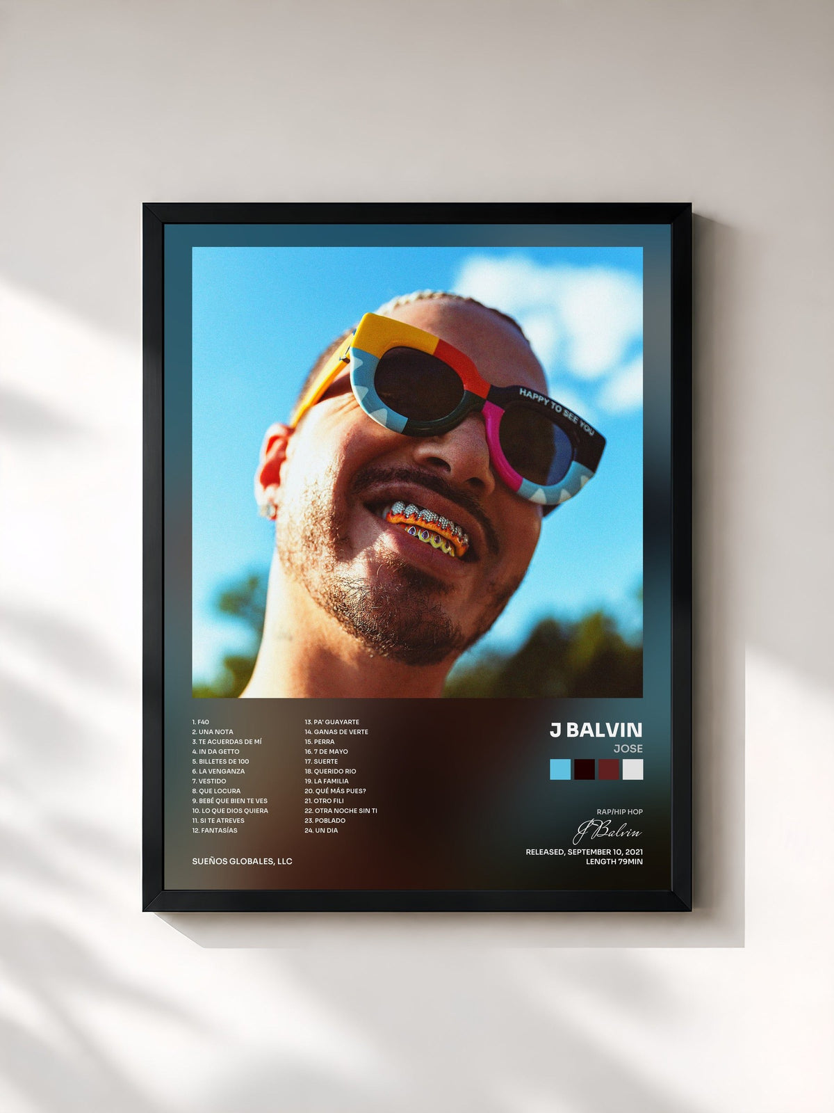 #noir Tableau de l'album JOSE de J Balvin, cadre noir, imprimé et encadré en France