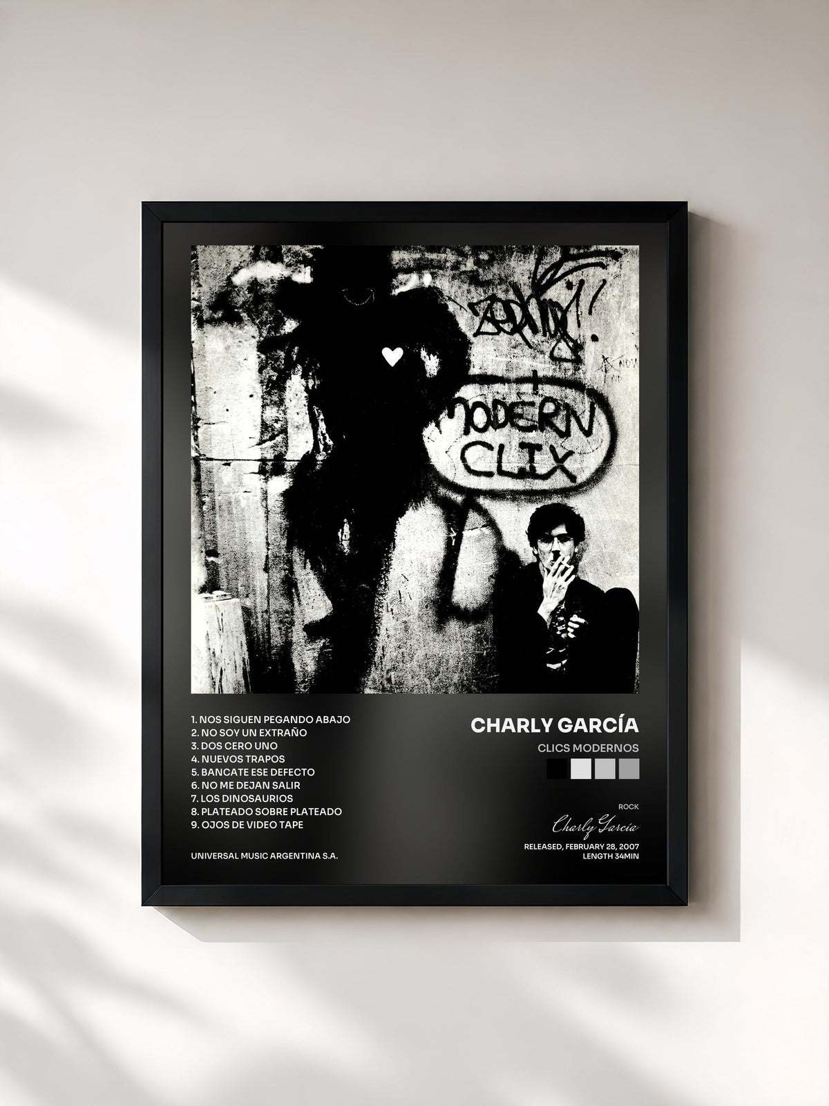 #noir Tableau de l'album Clics Modernos de Charly García, cadre noir, imprimé et encadré en France