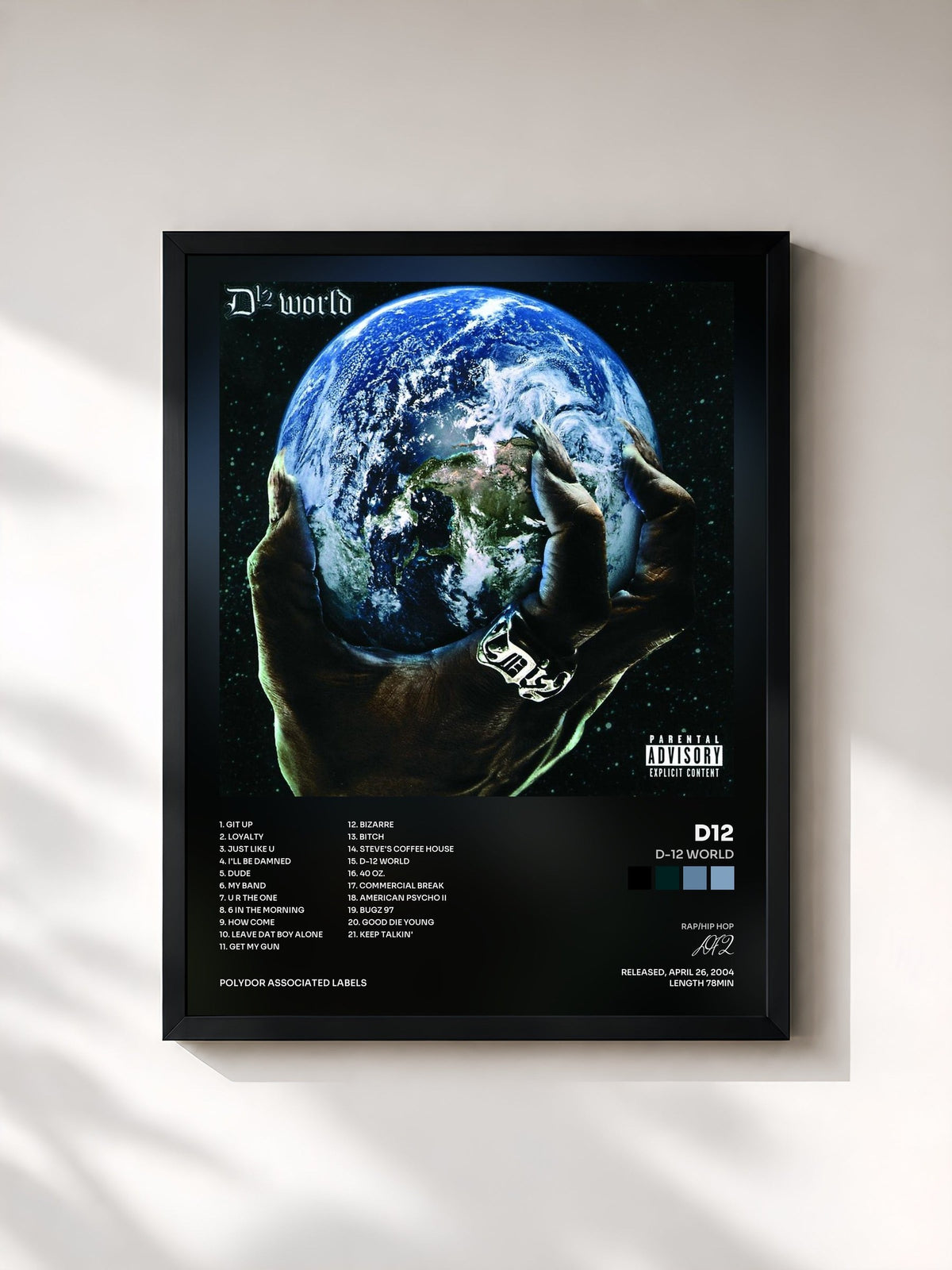 #noir Tableau de l'album D-12 World de D12, cadre noir, imprimé et encadré en France