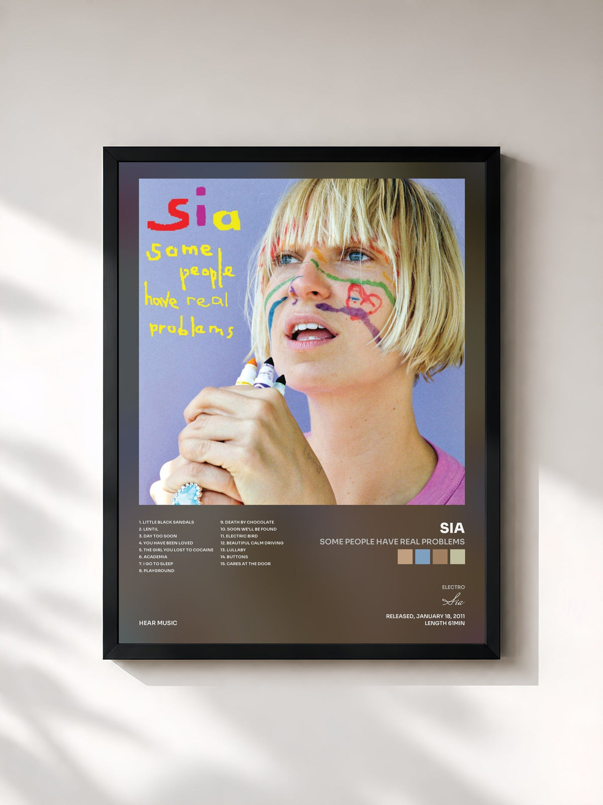 #noir Tableau de l'album Some People Have REAL Problems de Sia, cadre noir, imprimé et encadré en France