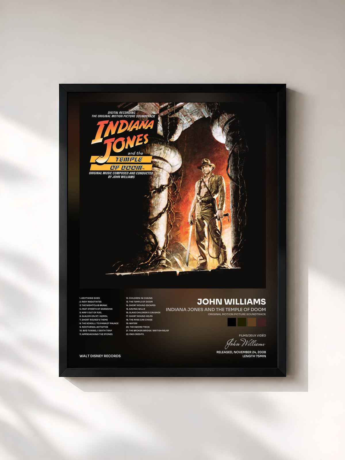 #noir Tableau de l'album Indiana Jones and the Temple of Doom (Original Motion Picture Soundtrack) de John Williams, cadre noir, imprimé et encadré en France
