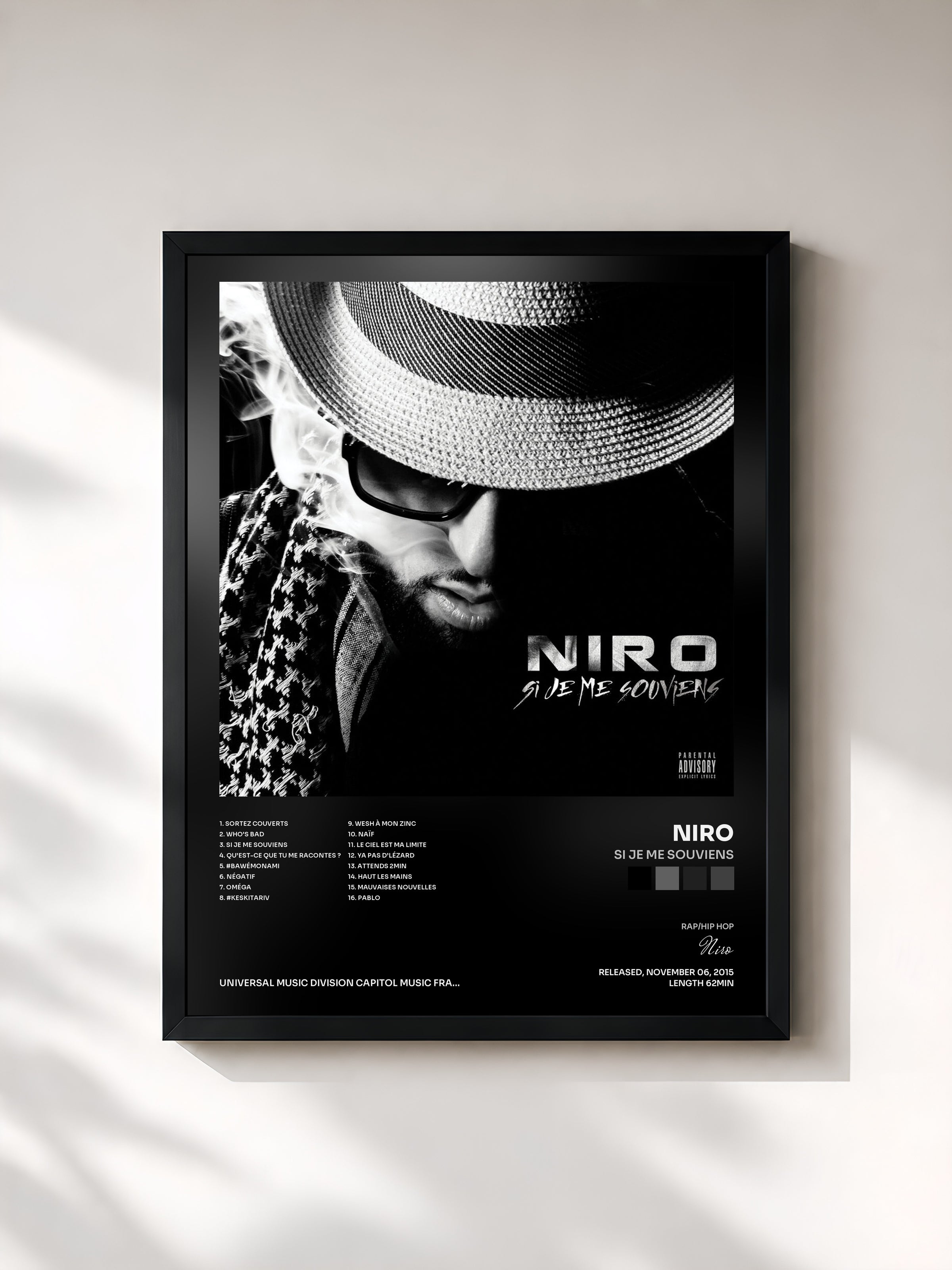 #noir Tableau de l'album Si je me souviens de Niro, cadre noir, imprimé et encadré en France