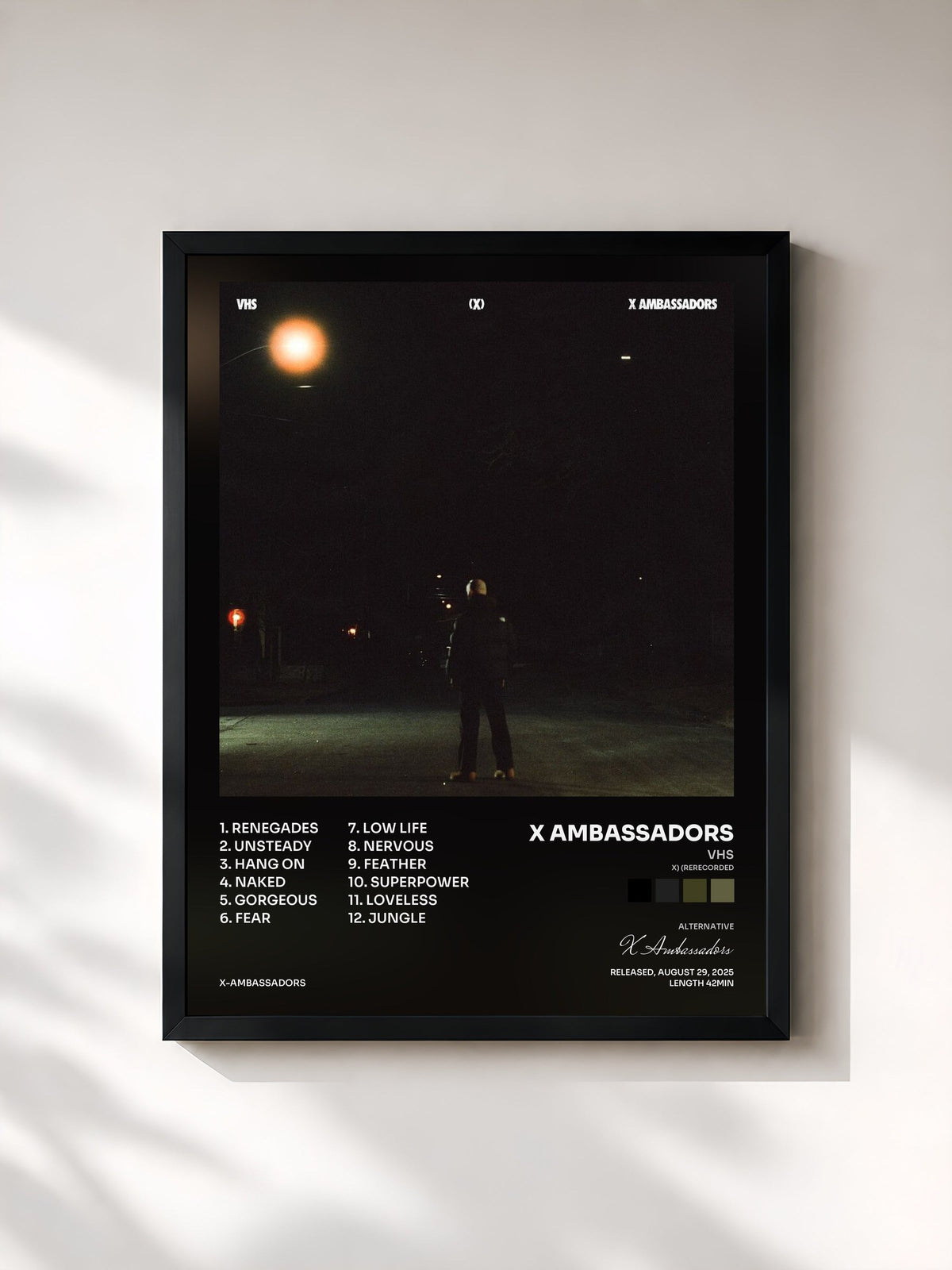 #noir Tableau de l'album VHS(X) (Rerecorded) de X Ambassadors, cadre noir, imprimé et encadré en France