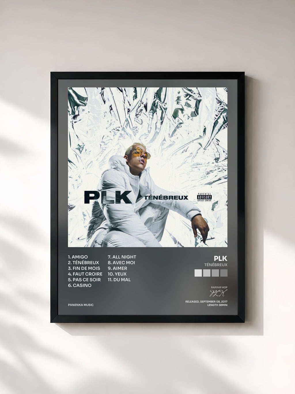#noir Tableau de l'album Ténébreux de PLK, cadre noir, imprimé et encadré en France