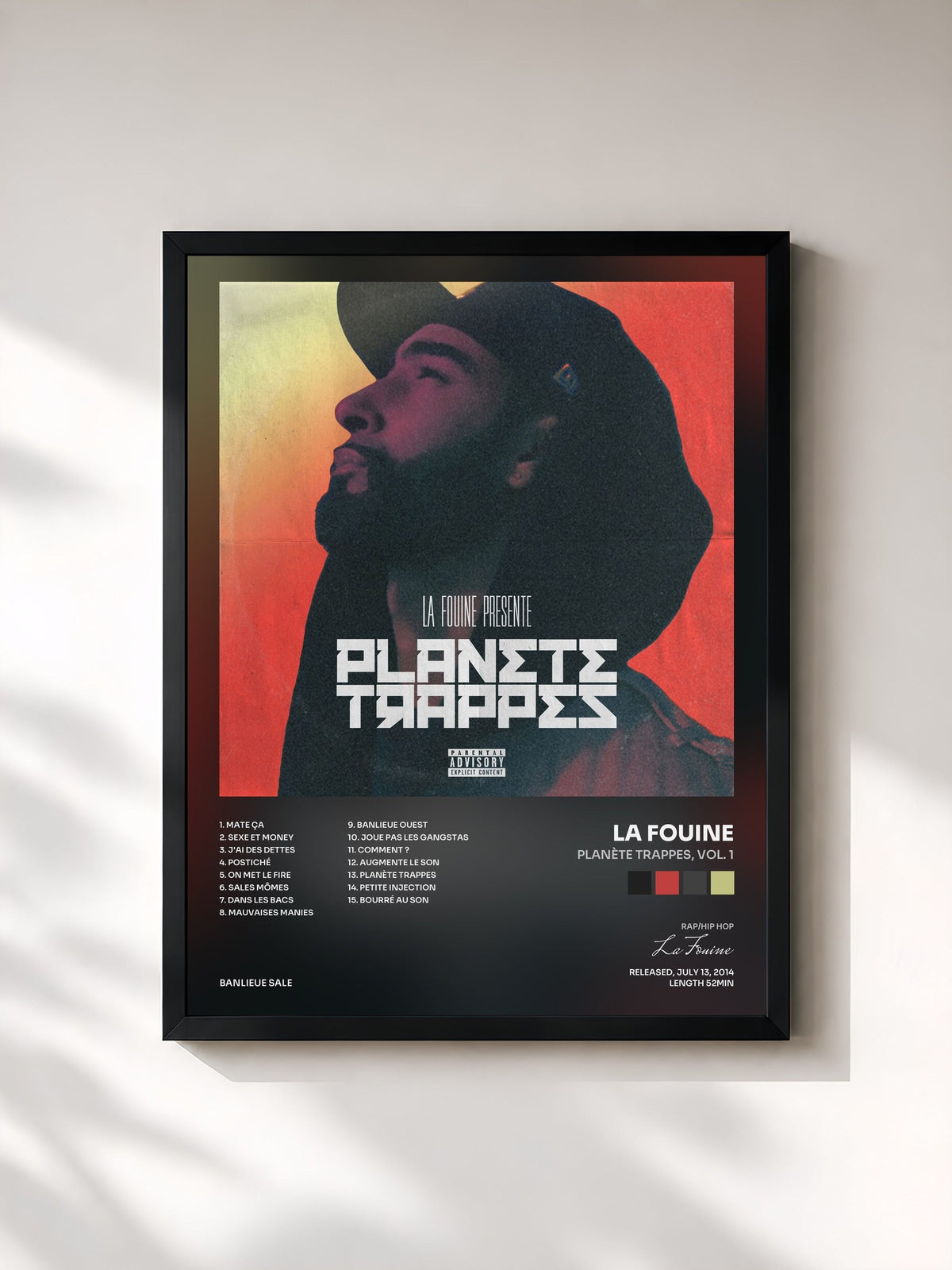 #noir Tableau de l'album Planète Trappes, Vol. 1 de La Fouine, cadre noir, imprimé et encadré en France