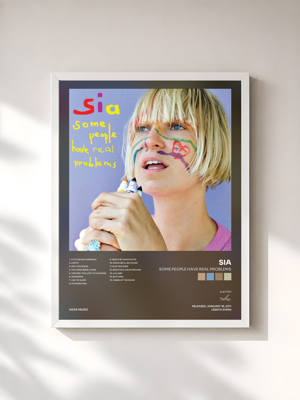 #blanc Tableau de l'album Some People Have REAL Problems de Sia, cadre blanc, imprimé et encadré en France
