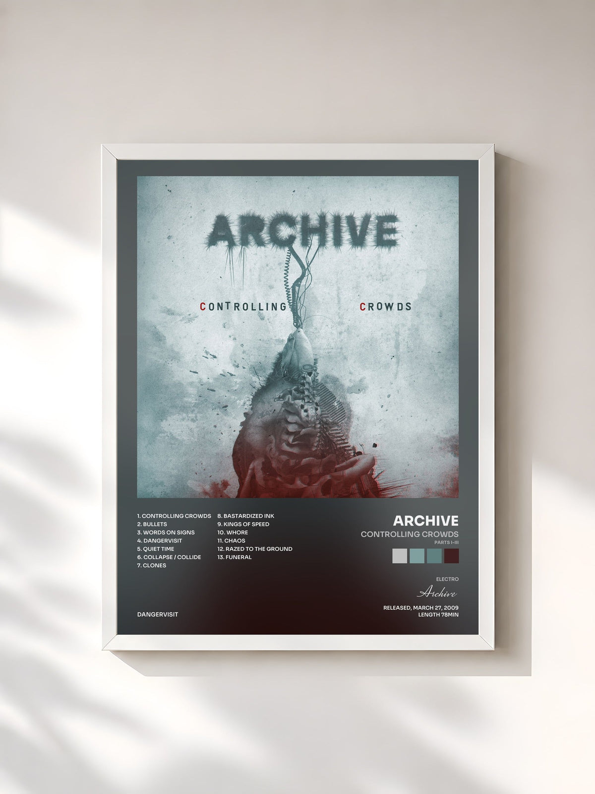 #blanc Tableau de l'album Controlling Crowds (Parts I-III) de Archive, cadre blanc, imprimé et encadré en France