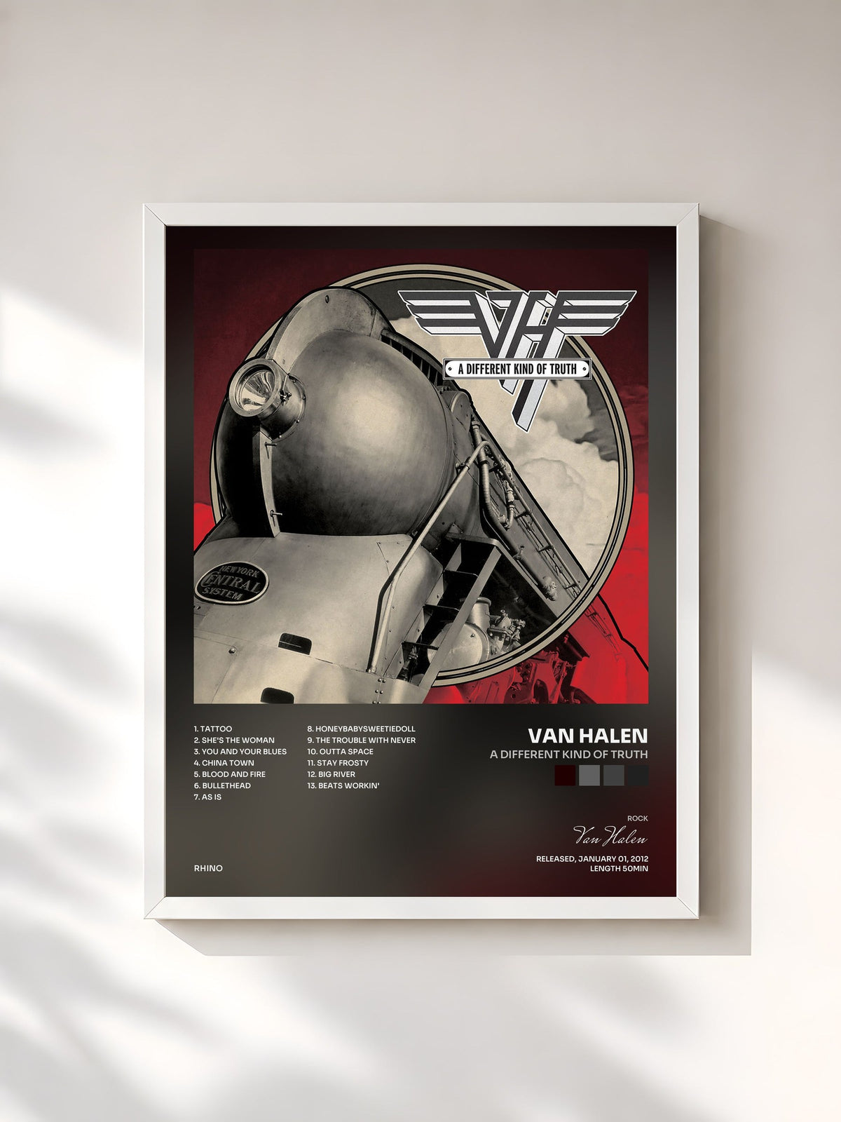 #blanc Tableau de l'album A Different Kind of Truth de Van Halen, cadre blanc, imprimé et encadré en France