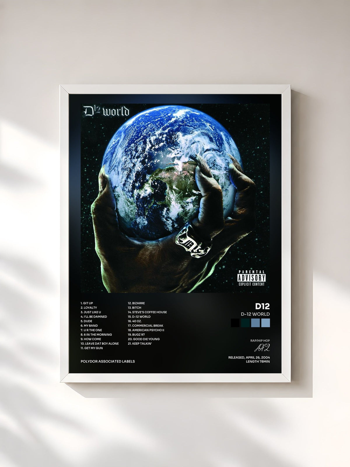 #blanc Tableau de l'album D-12 World de D12, cadre blanc, imprimé et encadré en France