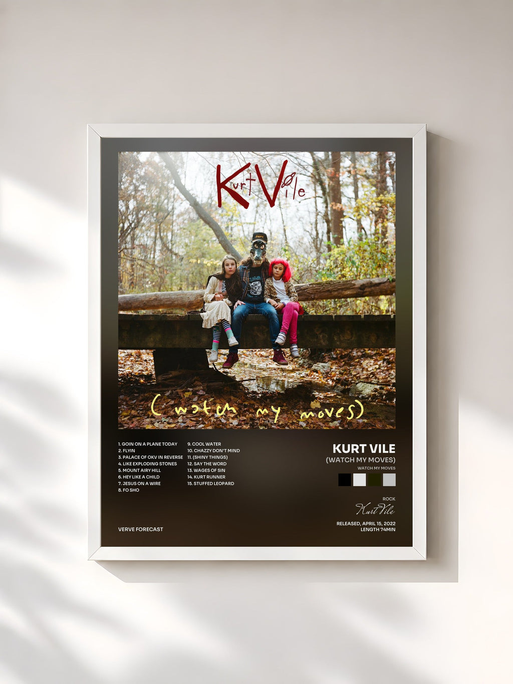 #blanc Tableau de l'album (watch my moves) de Kurt Vile, cadre blanc, imprimé et encadré en France