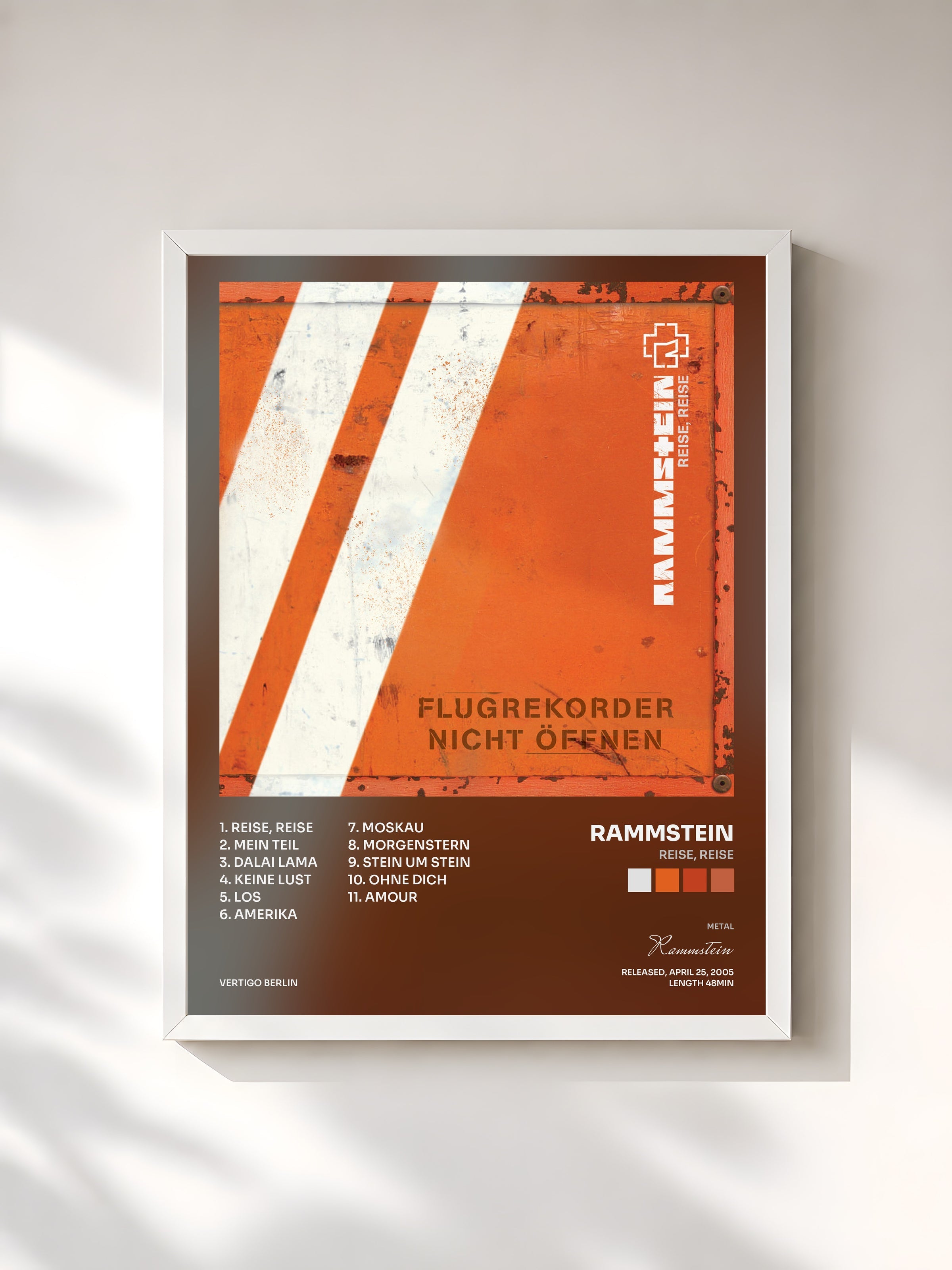 #blanc Reise, Reise by Rammstein as a framed art print, white frame, printed and framed in France
