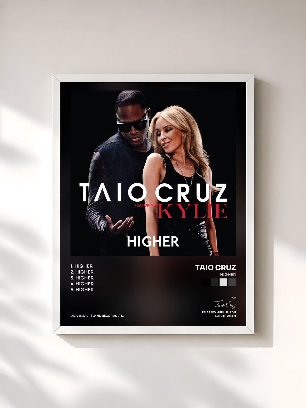 #blanc Tableau de l'album Higher de Taio Cruz, cadre blanc, imprimé et encadré en France