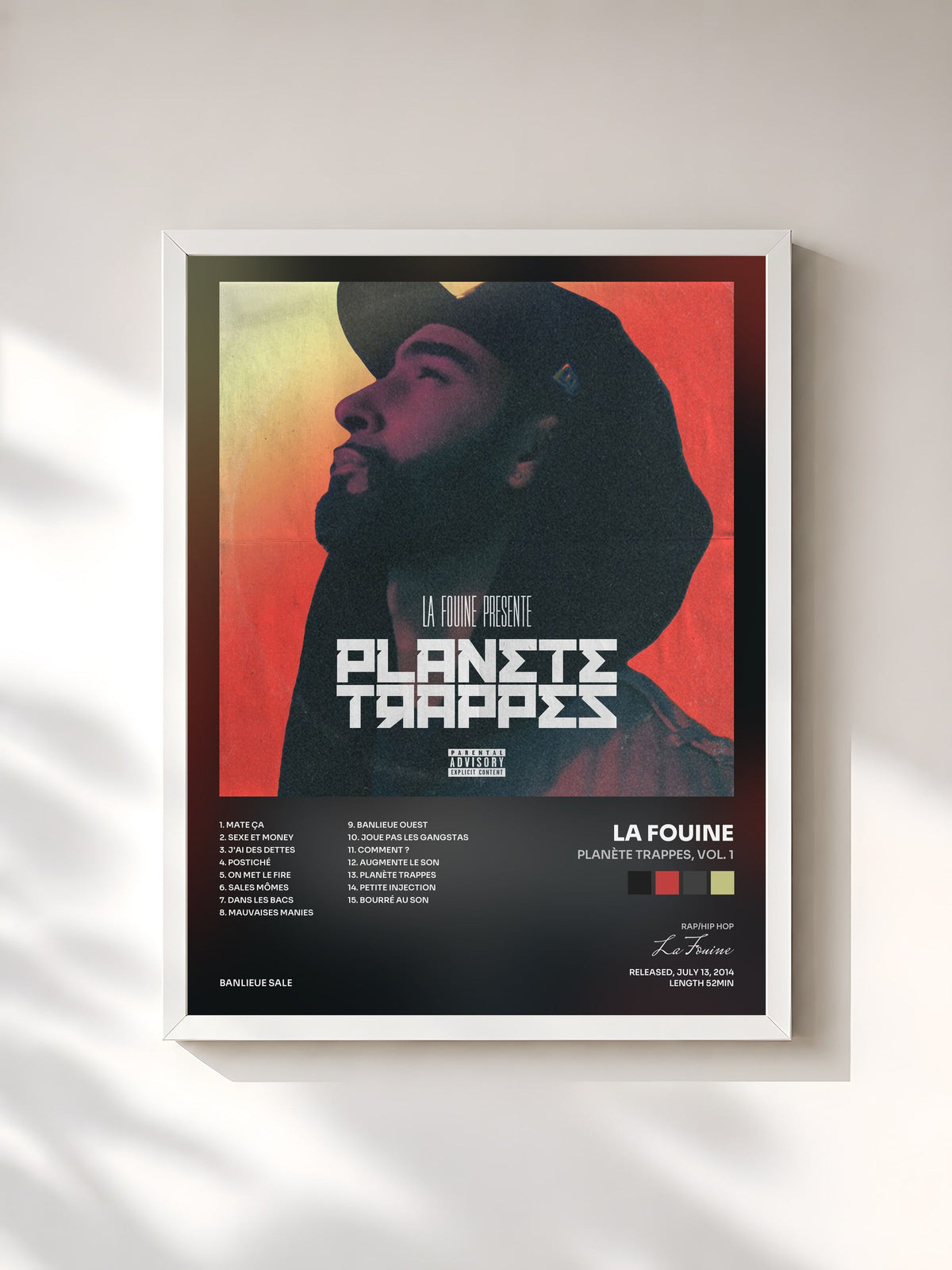 #blanc Tableau de l'album Planète Trappes, Vol. 1 de La Fouine, cadre blanc, imprimé et encadré en France