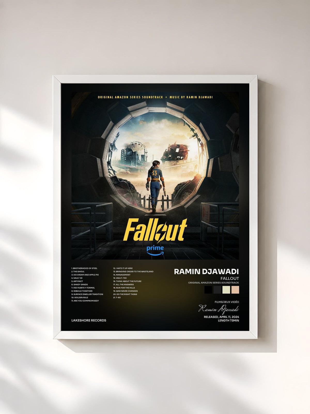 #blanc Tableau de l'album Fallout (Original Amazon Series Soundtrack) de Ramin Djawadi, cadre blanc, imprimé et encadré en France