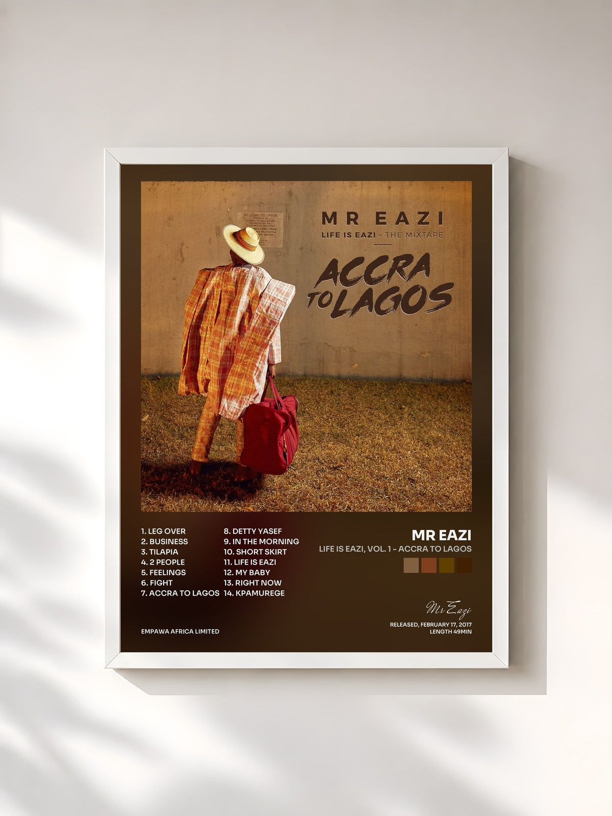 #blanc Tableau de l'album Life is Eazi, Vol. 1 - Accra To Lagos de Mr Eazi, cadre blanc, imprimé et encadré en France