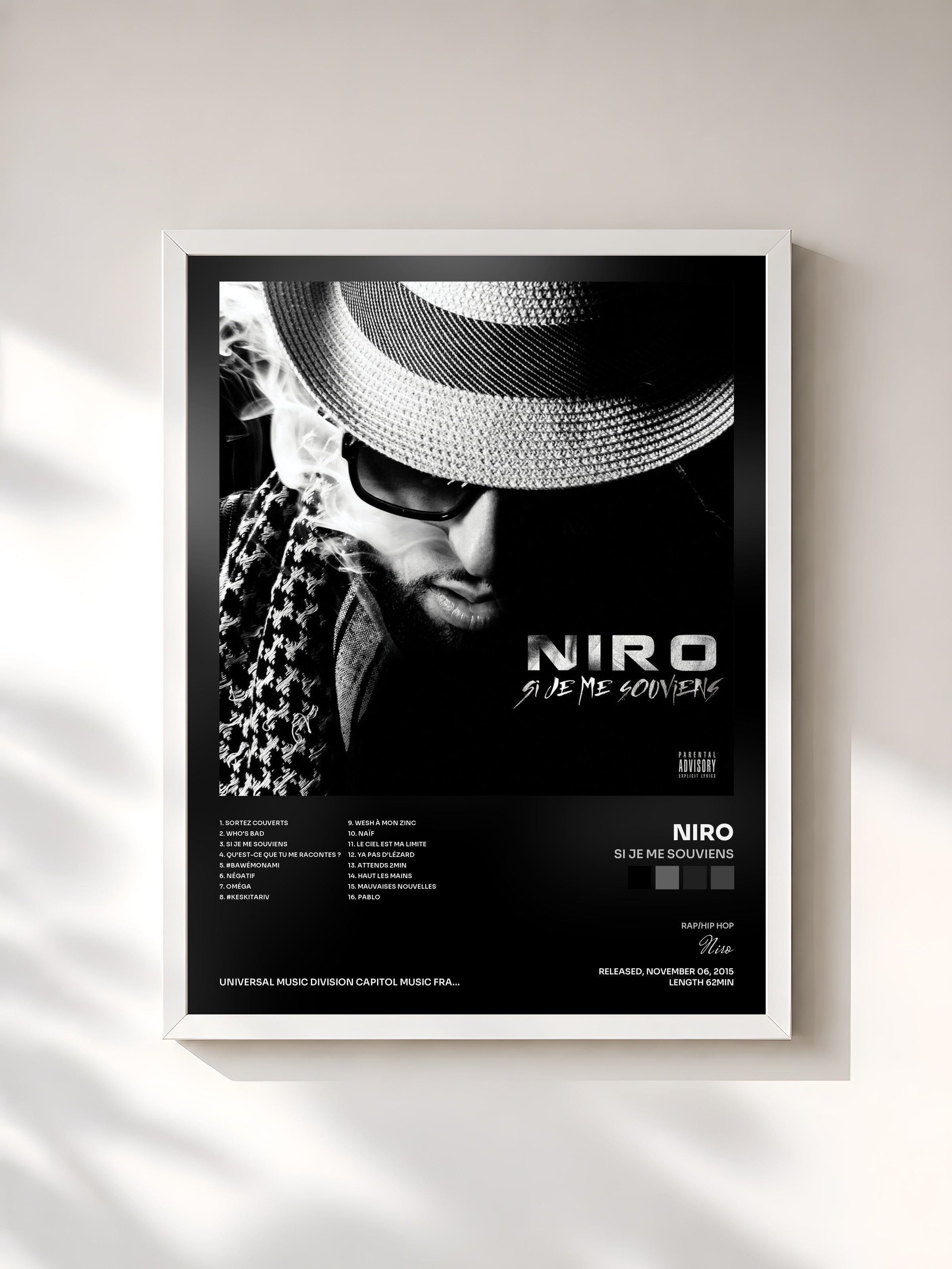#blanc Tableau de l'album Si je me souviens de Niro, cadre blanc, imprimé et encadré en France