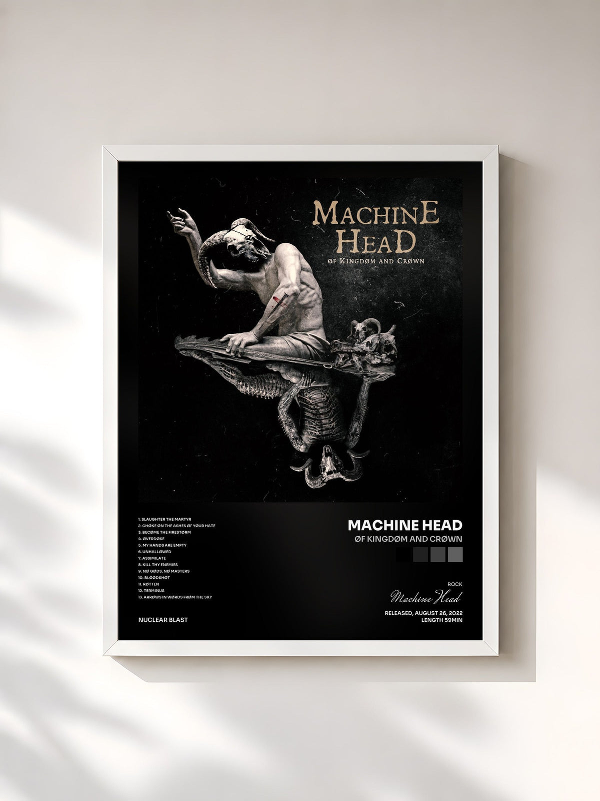 #blanc Tableau de l'album ØF KINGDØM AND CRØWN de Machine Head, cadre blanc, imprimé et encadré en France