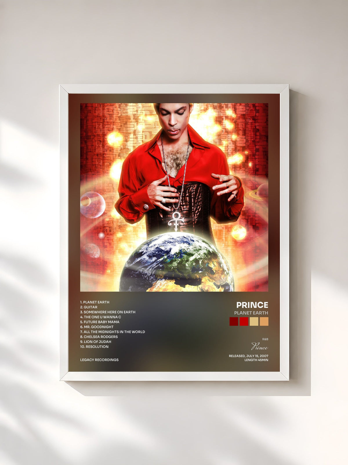 #blanc Tableau de l'album Planet Earth de Prince, cadre blanc, imprimé et encadré en France