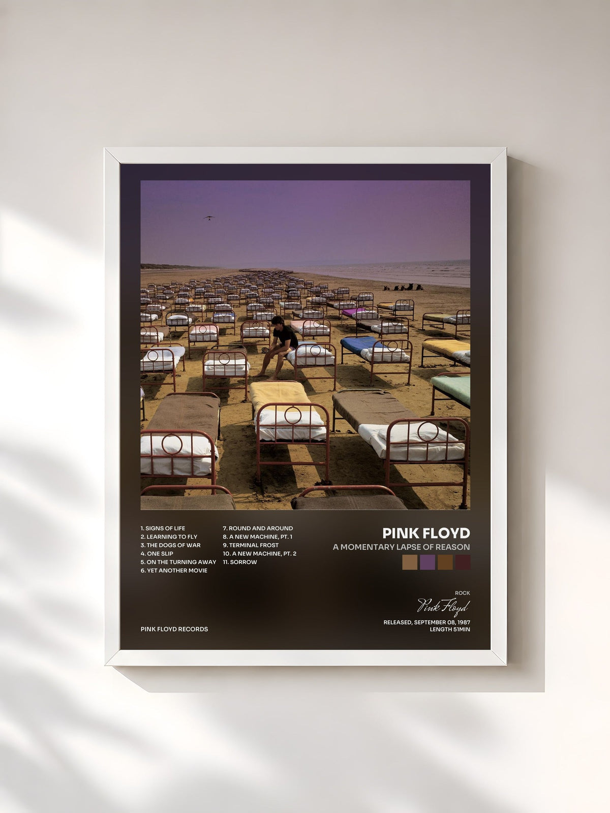 #blanc Tableau de l'album A Momentary Lapse of Reason de Pink Floyd, cadre blanc, imprimé et encadré en France